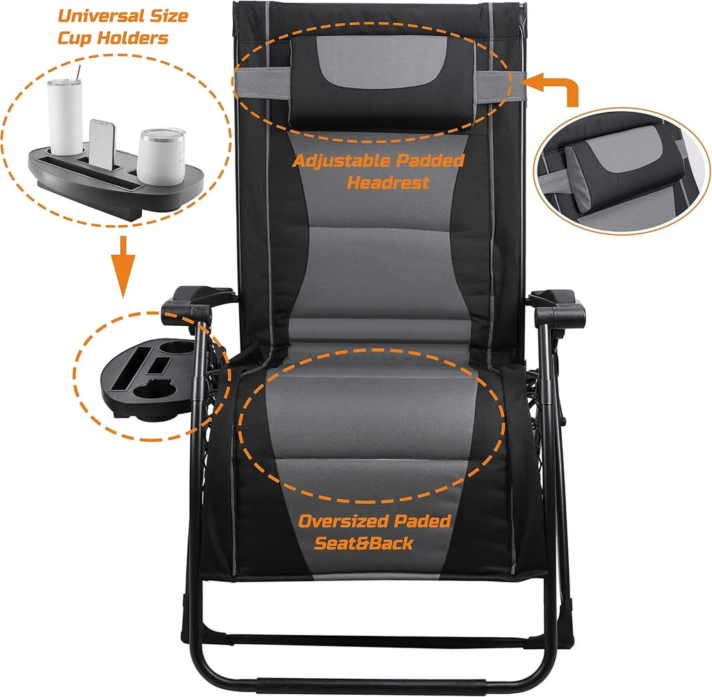 XXL Oversize Recliner Folding Chair Zero Gravity Extra Wide Reclining Padded Seats with Sunshade