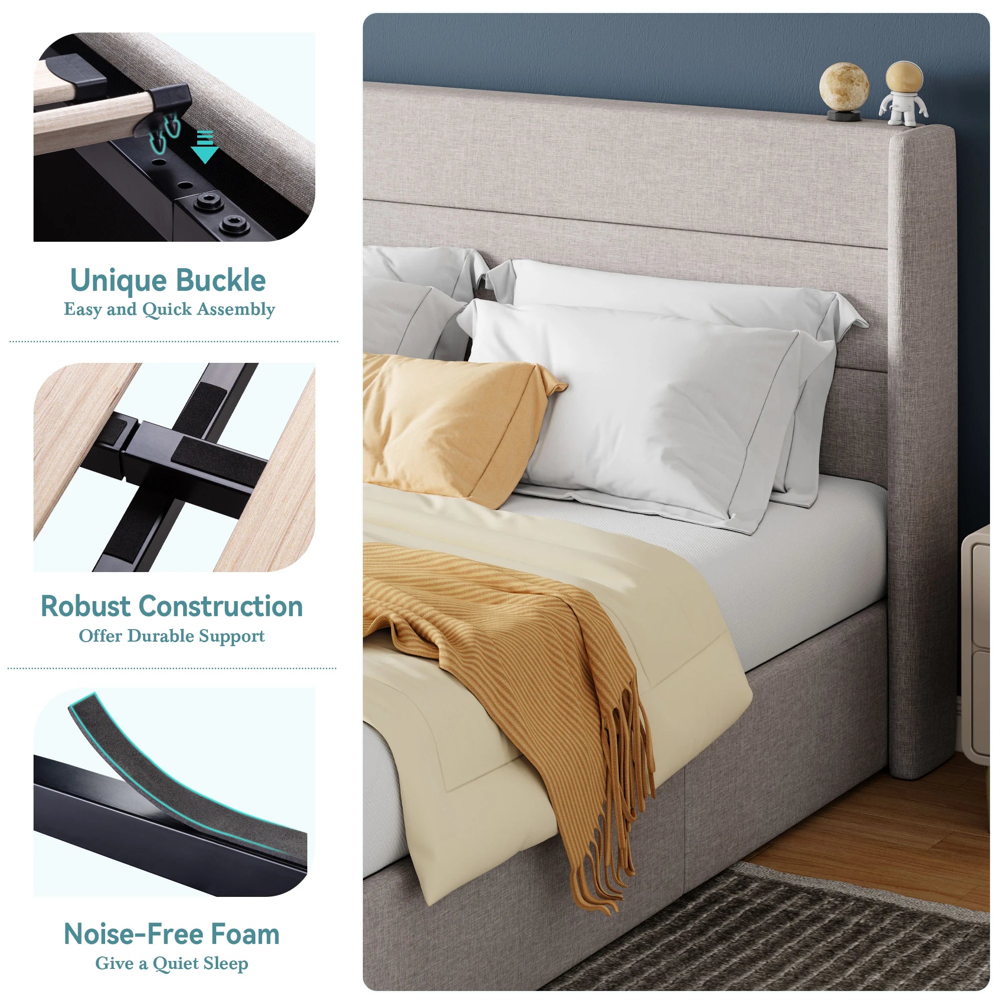 HOOMIC Lift Up Storage Bed with Wingback Headboard/Heavy-Duty Hydraulic Bed/Large Underneath Storage