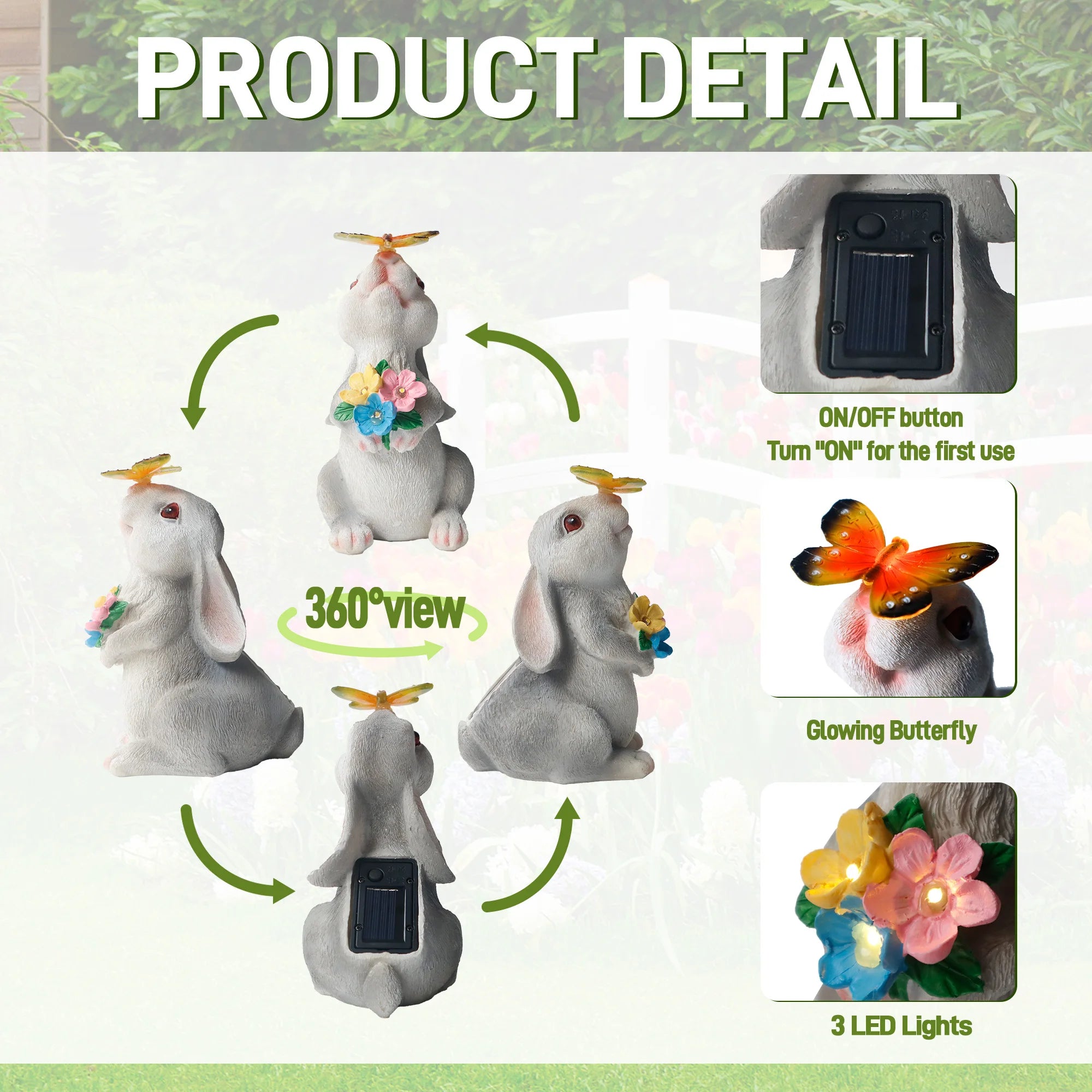 Solar Bunny Light Garden Statue