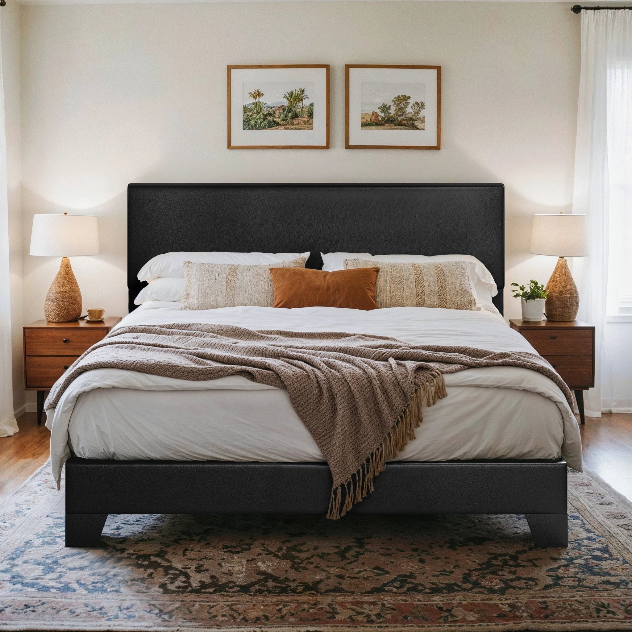 HOOMIC Upholstered Bed Frame with Adjustable Headboard, Soft Linen Fabric
