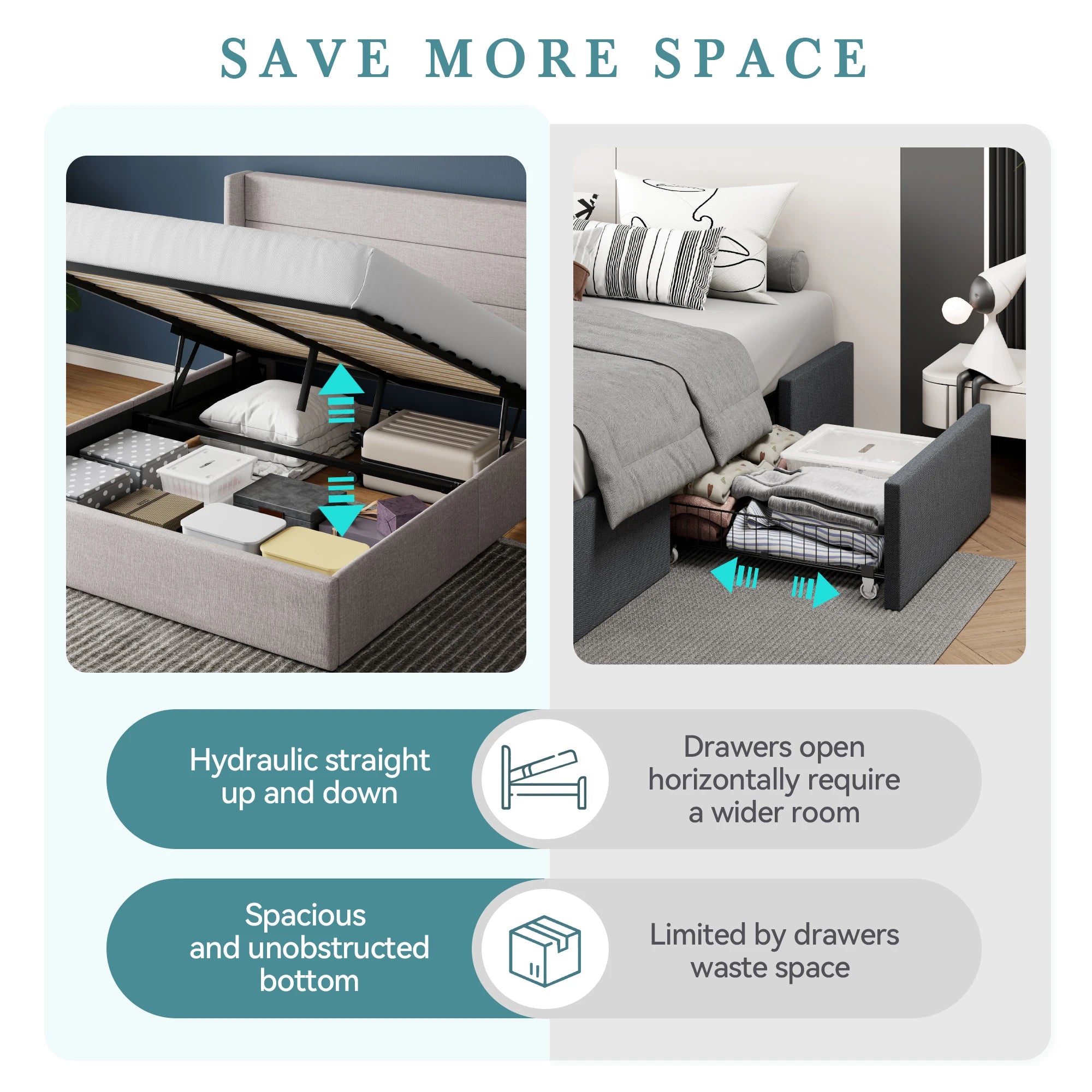 HOOMIC Lift Up Storage Bed with Wingback Headboard/Heavy-Duty Hydraulic Bed/Large Underneath Storage