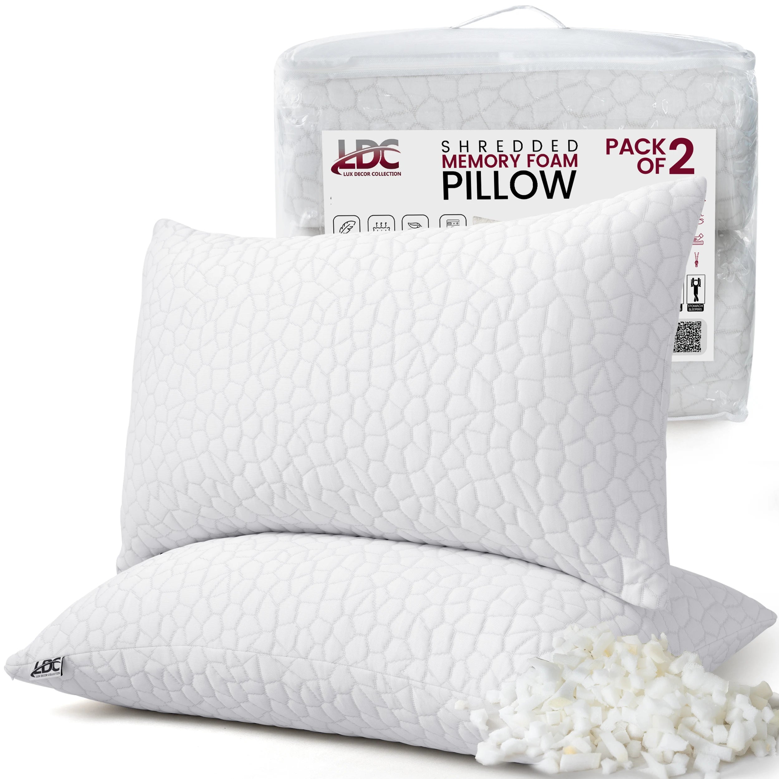 Lux Decor Shredded Memory Foam Pillows 2 Pack