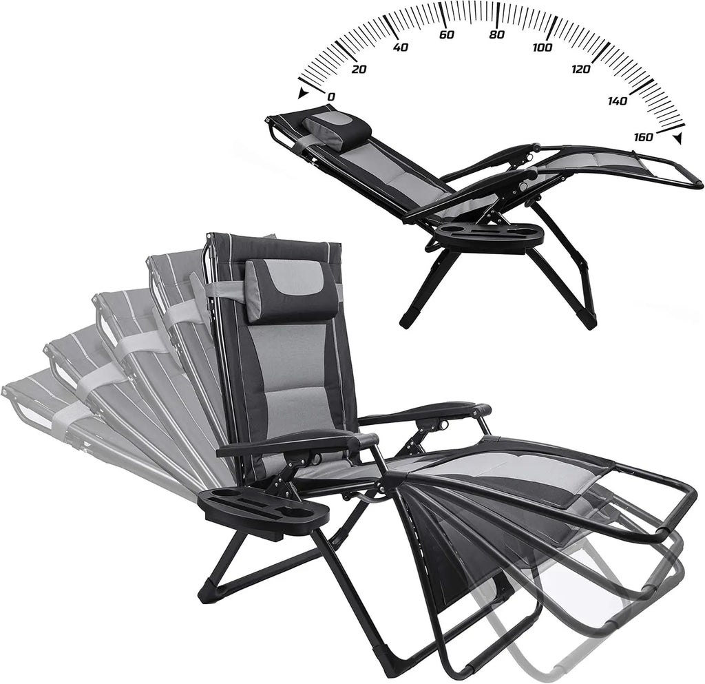 XXL Oversize Recliner Folding Chair Zero Gravity Extra Wide Reclining Padded Seats with Sunshade