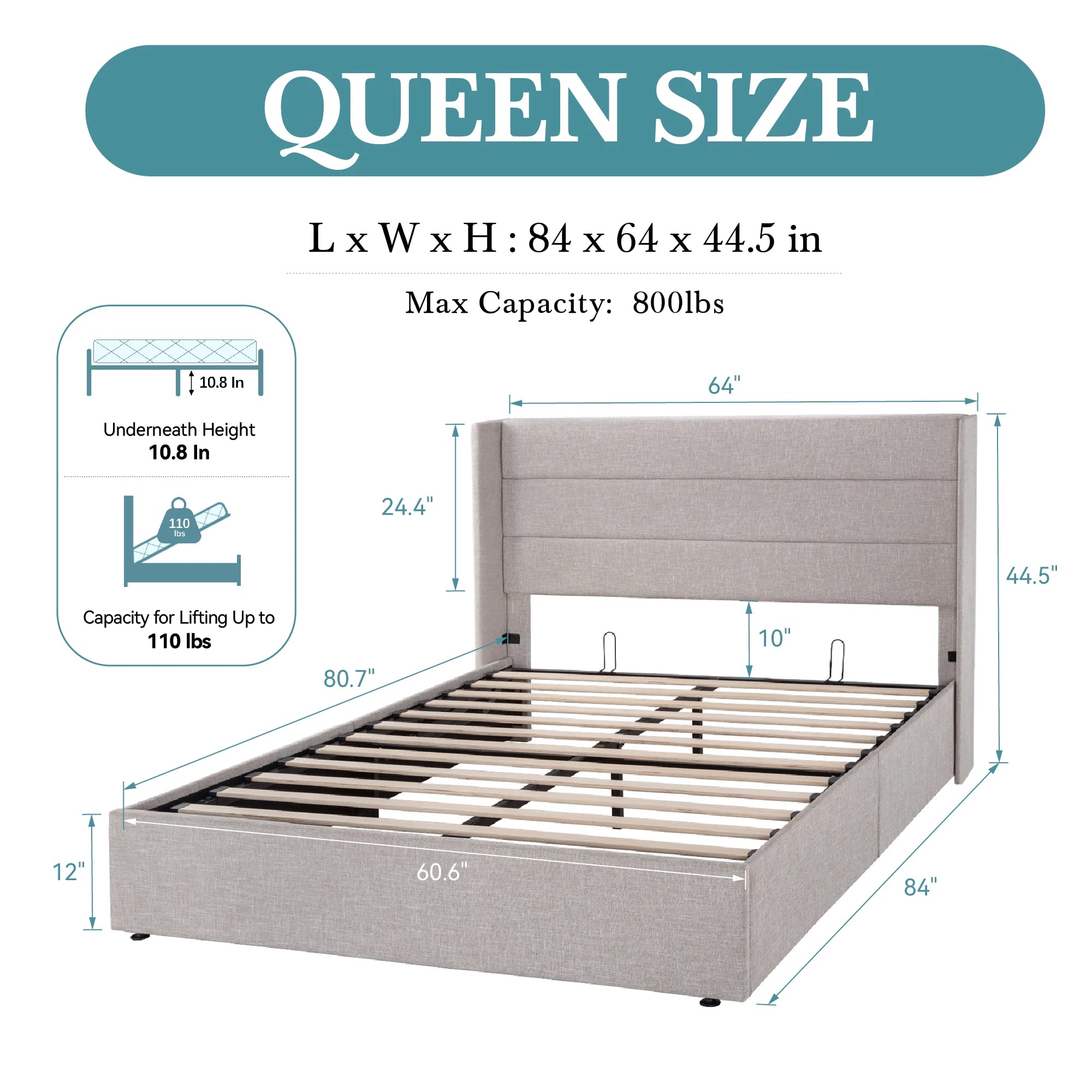 HOOMIC Lift Up Storage Bed with Wingback Headboard/Heavy-Duty Hydraulic Bed/Large Underneath Storage