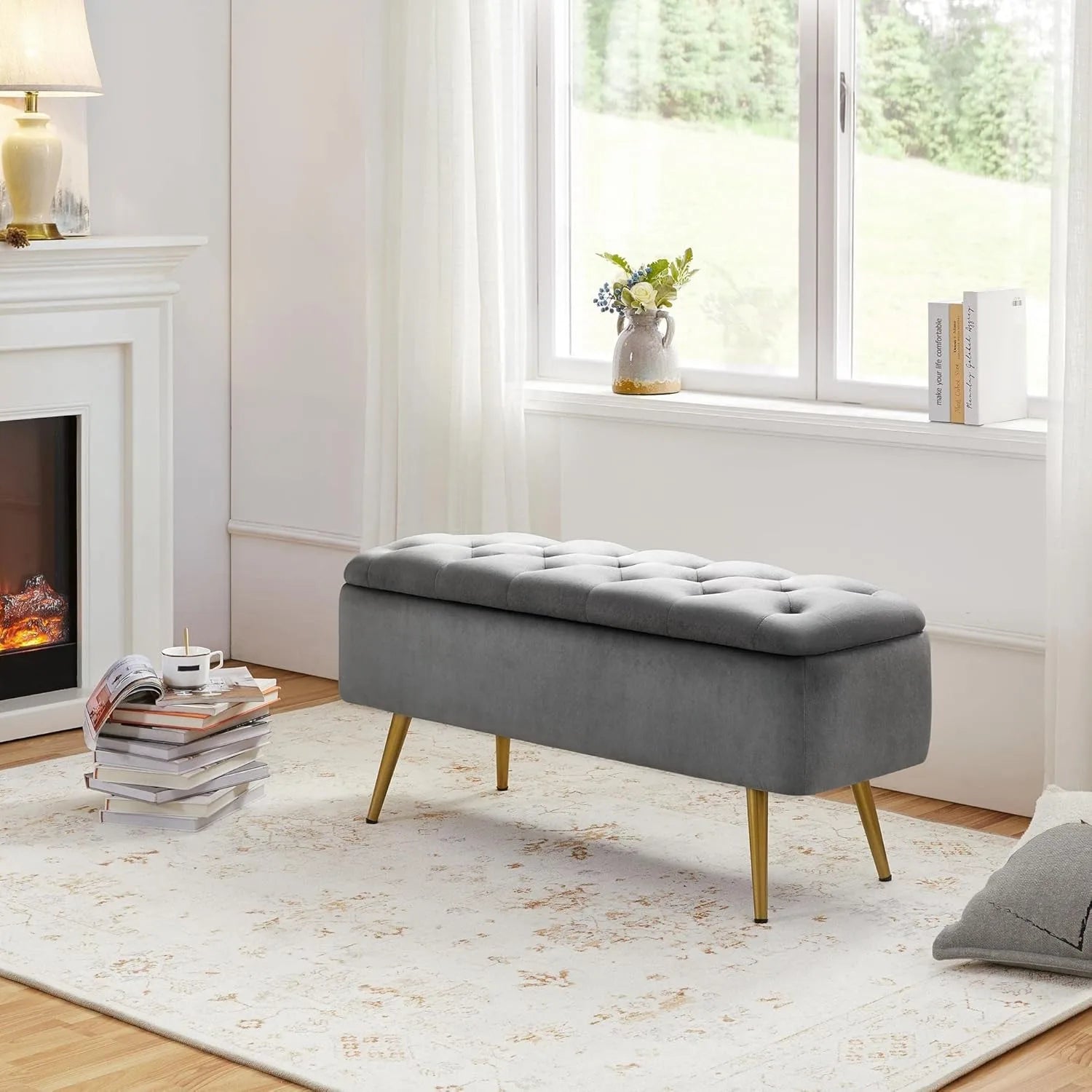Modern Ottoman Footstool Bench with Storage Bench