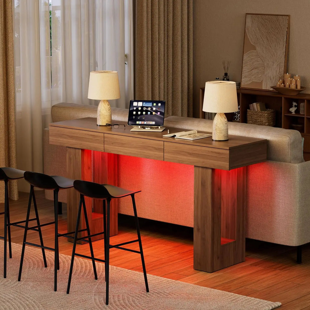 63-Inch Long Console Table with Colorful LED Lights