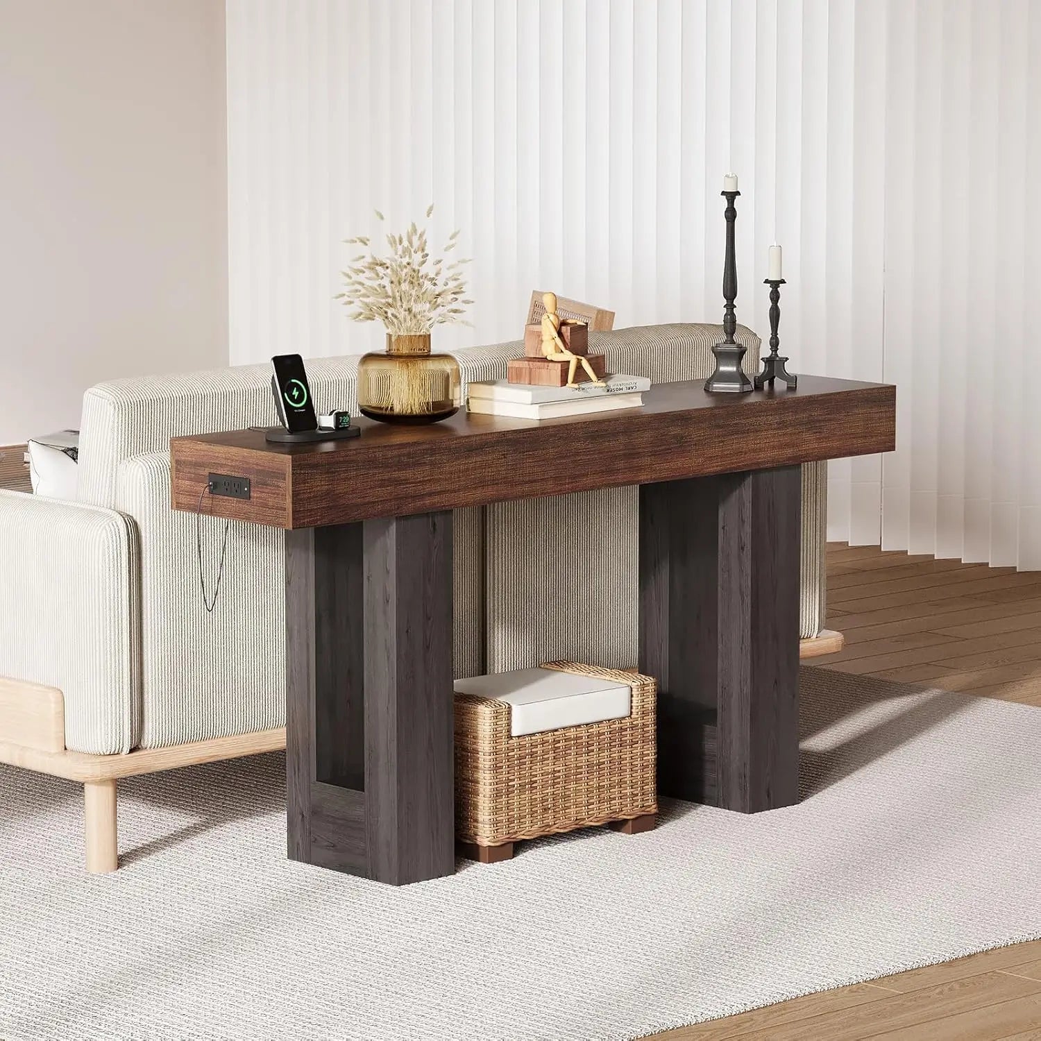 63 Inch Console Table with Power Outlet