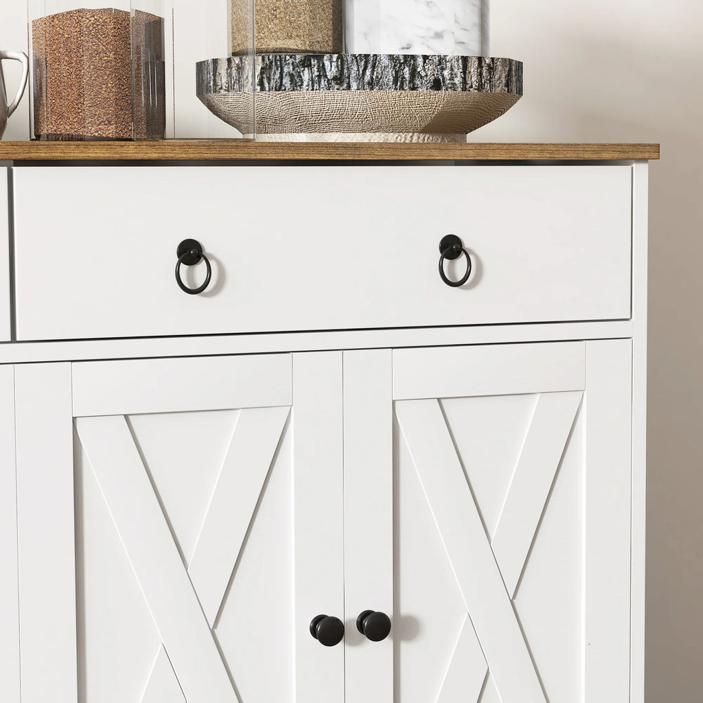 Homcom Kitchen Sideboard, Buffet Cabinet W/ Barn Doors, Adjustable Shelf