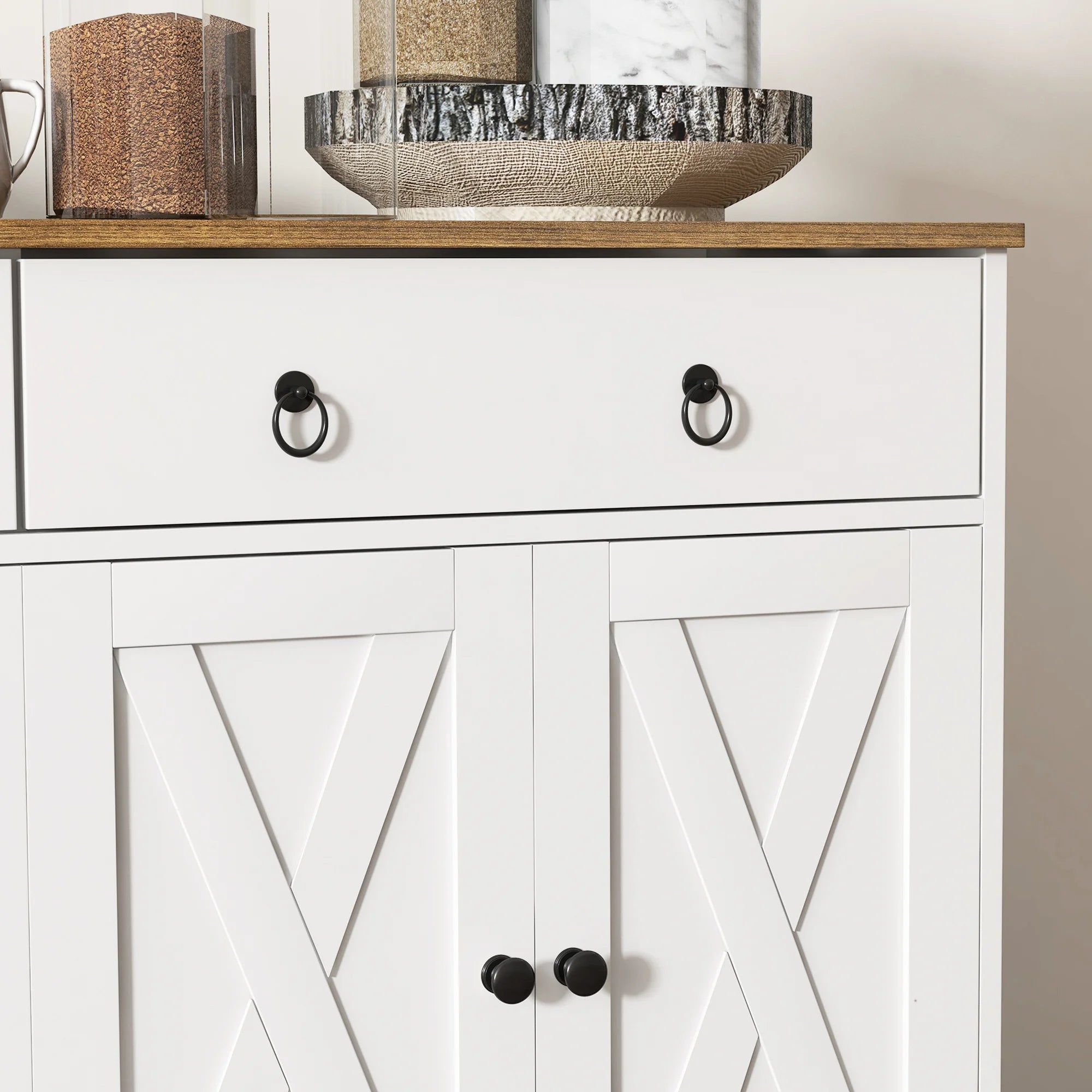 Homcom Kitchen Sideboard, Buffet Cabinet W/ Barn Doors, Adjustable Shelf