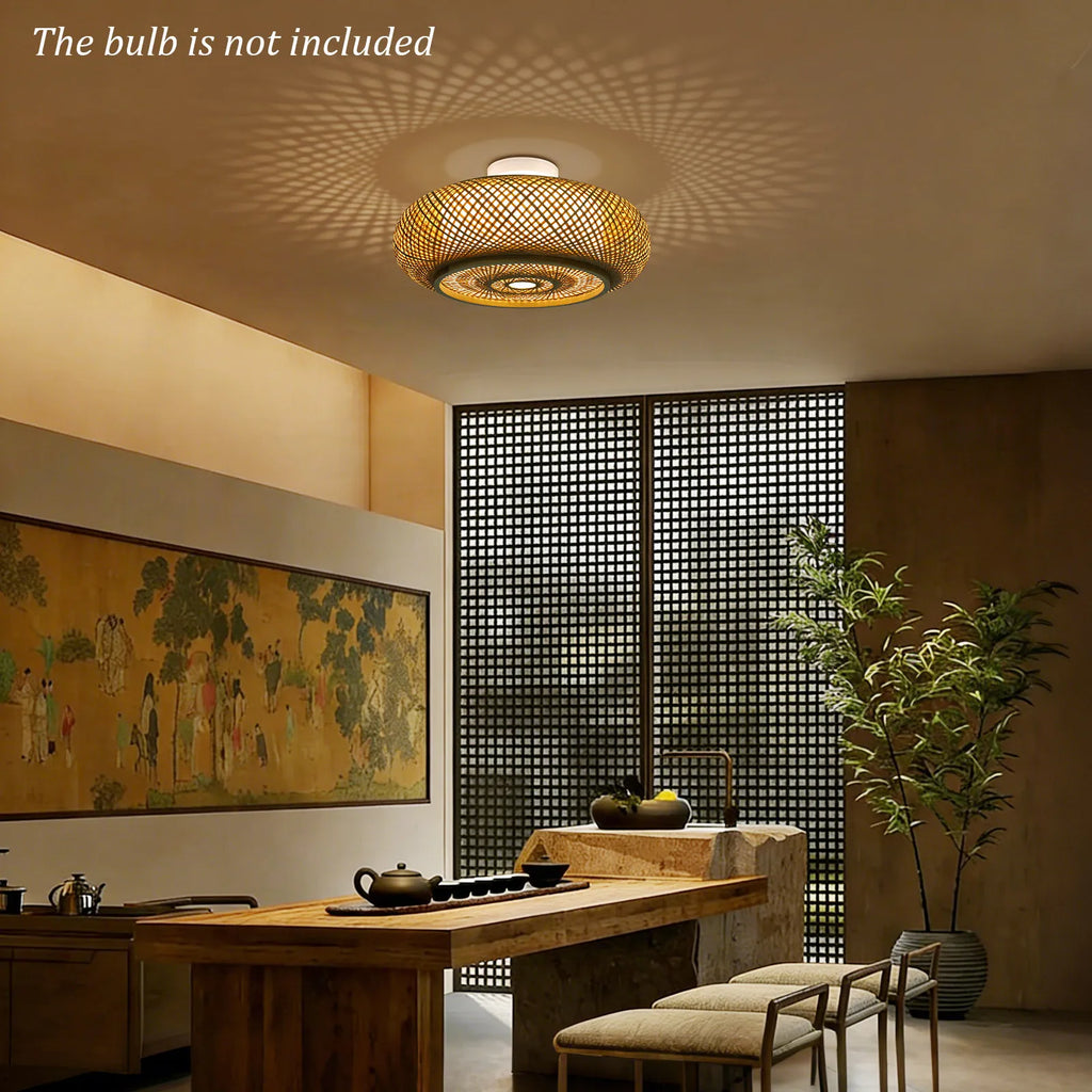 Asian Rustic Bamboo Flush Mount Ceiling Light