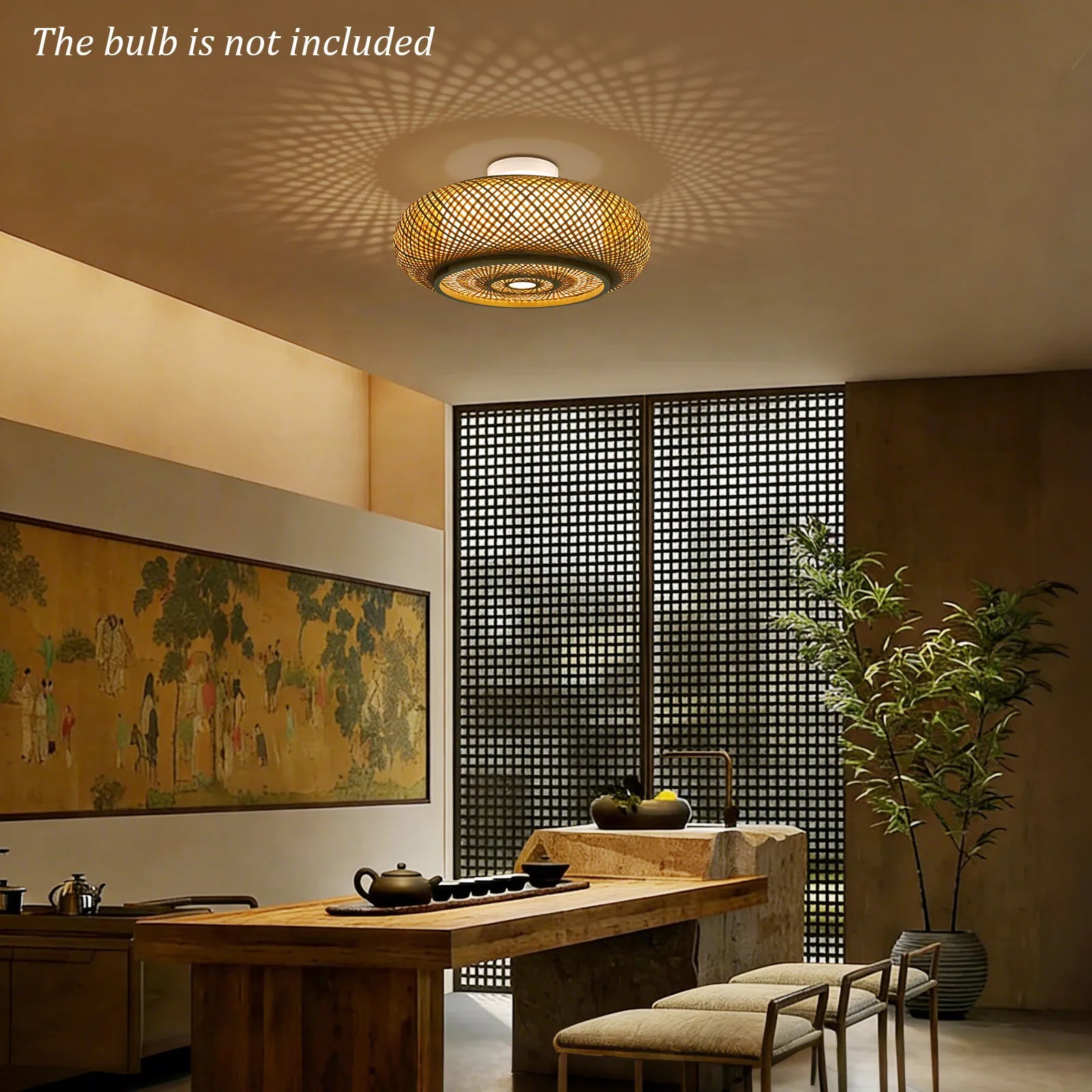 Asian Rustic Bamboo Flush Mount Ceiling Light