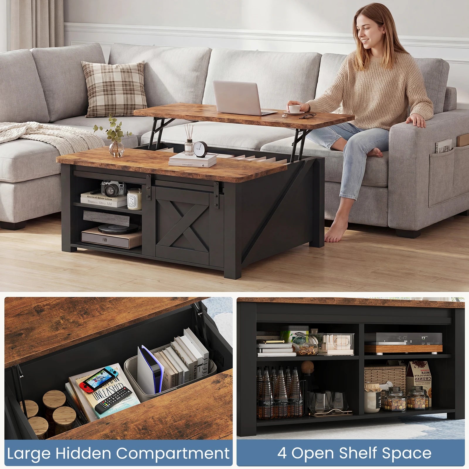 MCQ 31.5IN Wood Lift Top Coffee