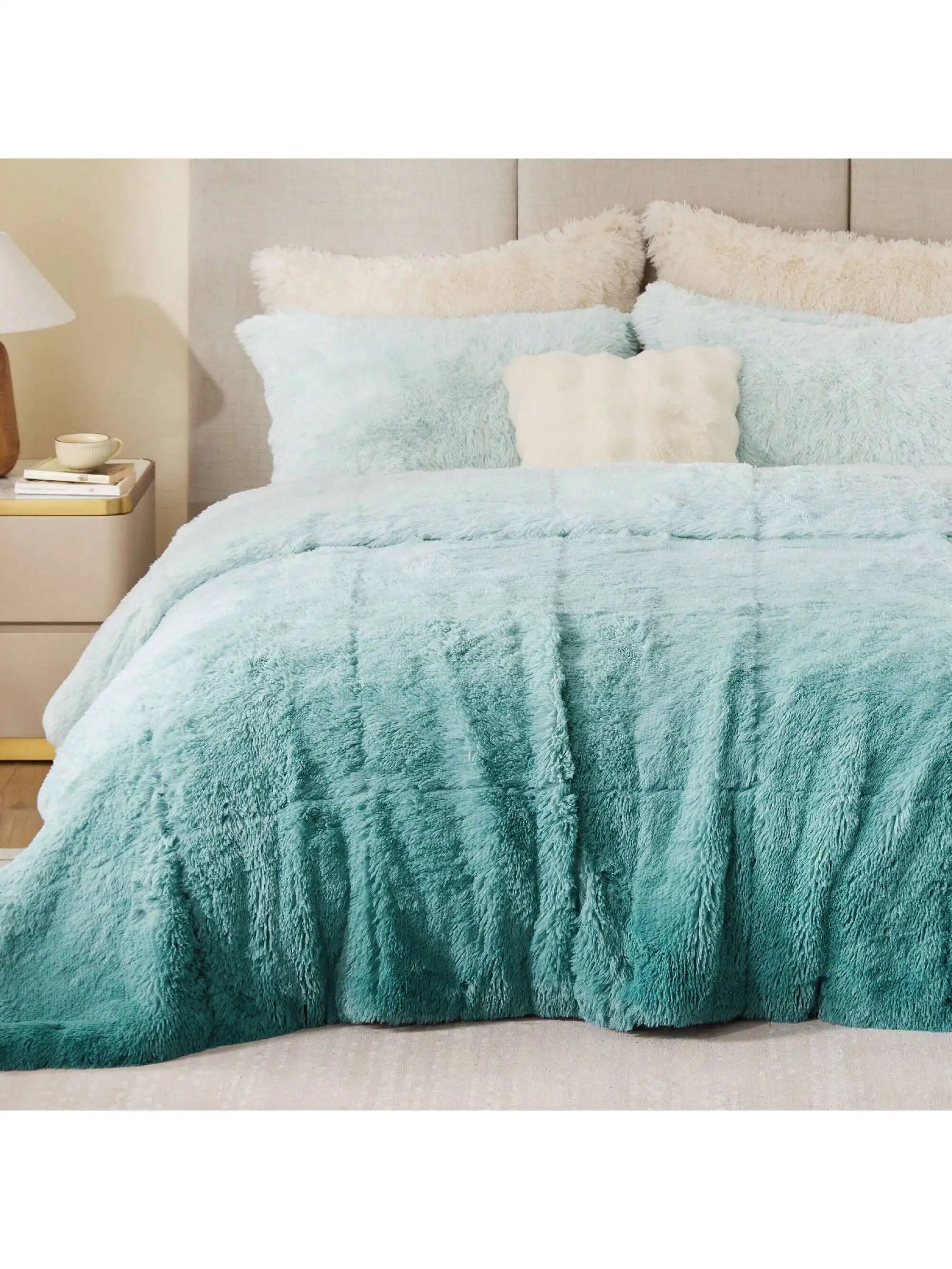 Shaggy Faux Fur Comforter Set With Matching Sham Ultra Soft Plush Reversible All Season Bedding