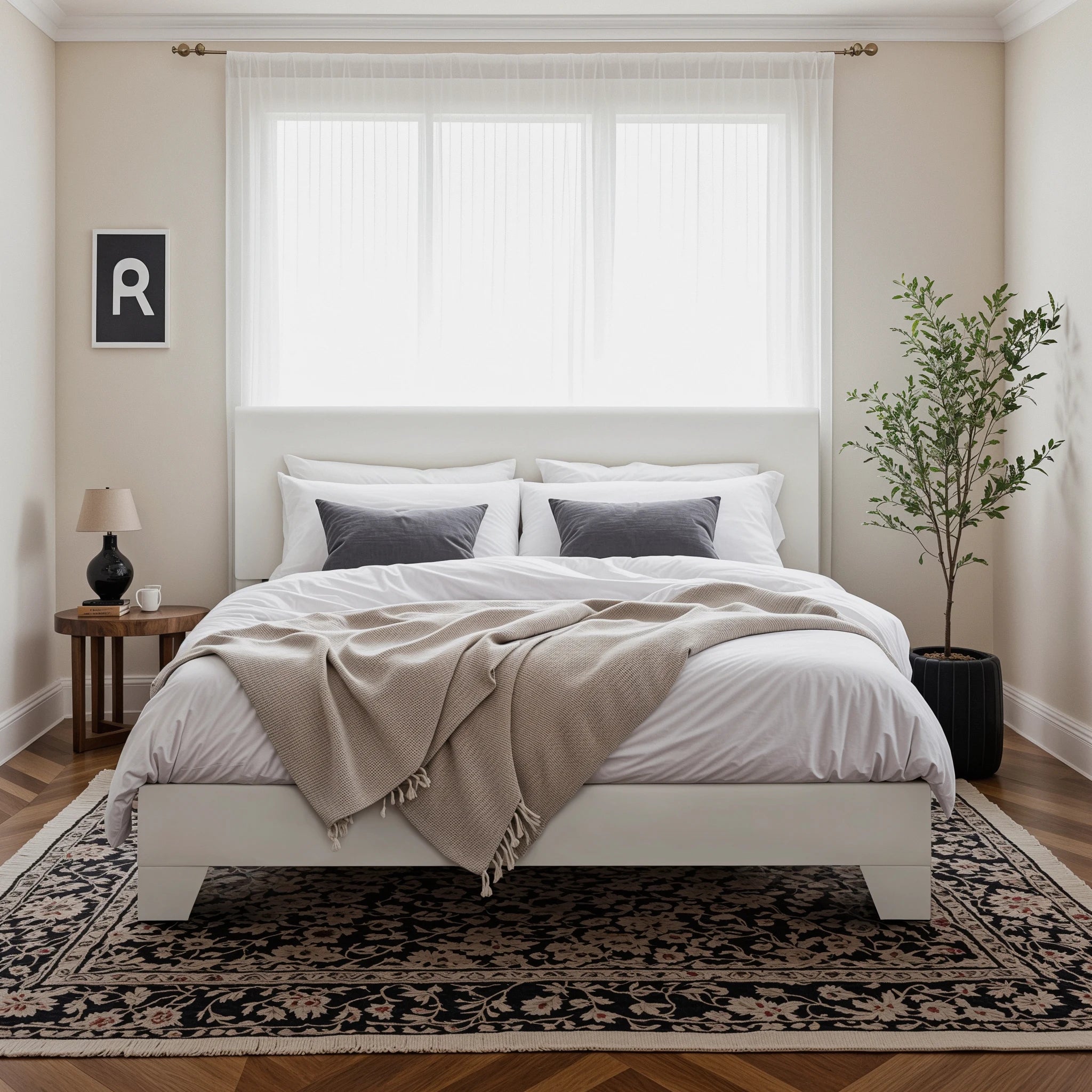 HOOMIC Upholstered Bed Frame with Adjustable Headboard, Soft Linen Fabric
