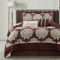 7-Piece Burgundy Jacquard Damask Comforter Set