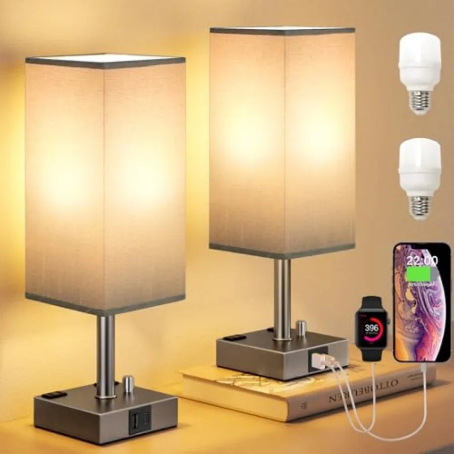 Grey Fully Dimmable Nightstand Lamps Set of 2