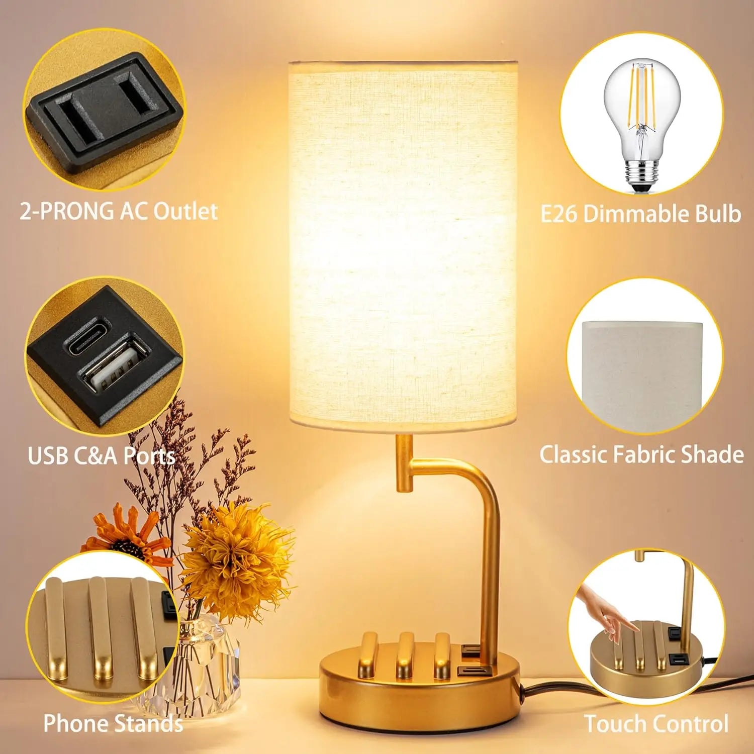 Touch Control USB Table Lamp, 3-Way Dimmable