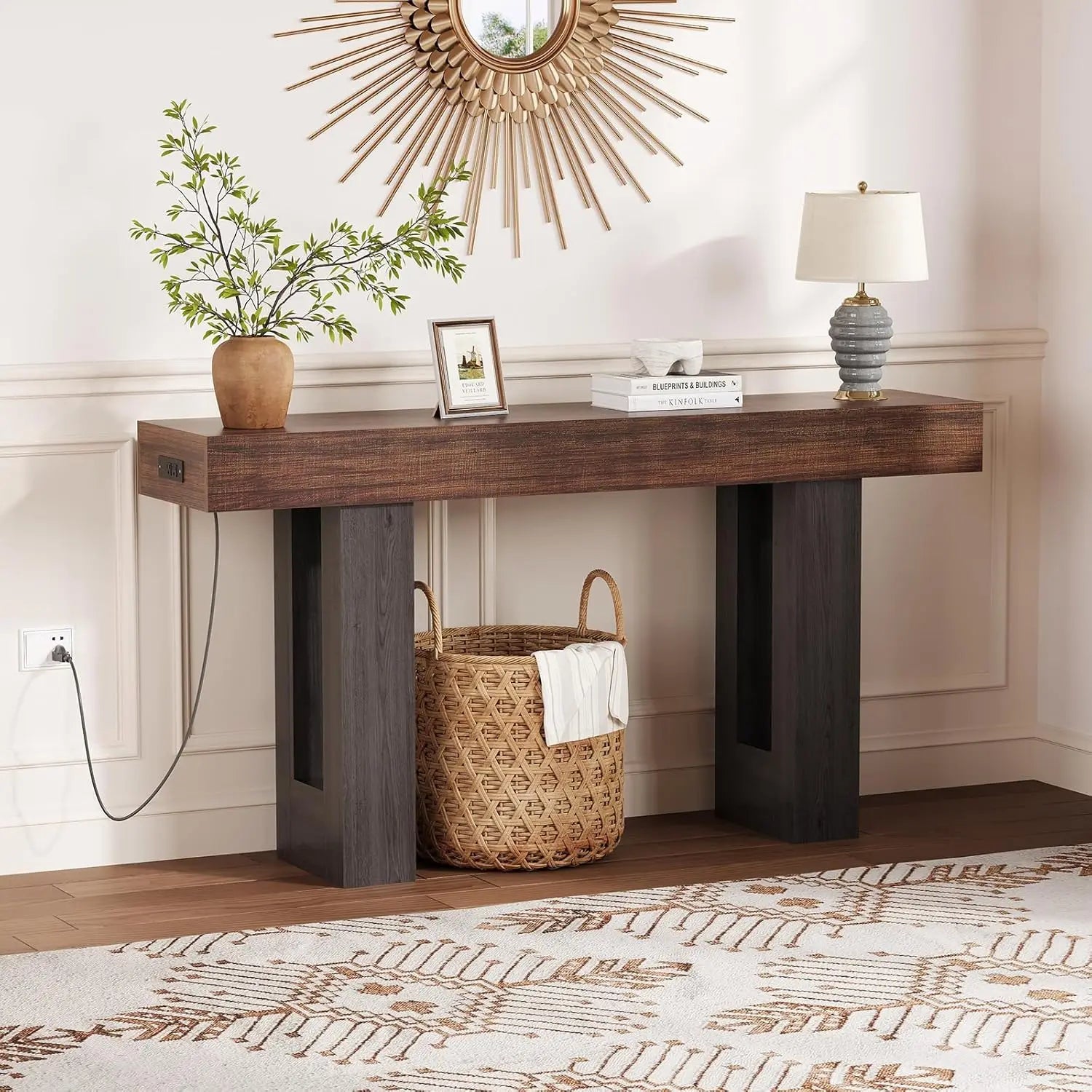 63 Inch Console Table with Power Outlet