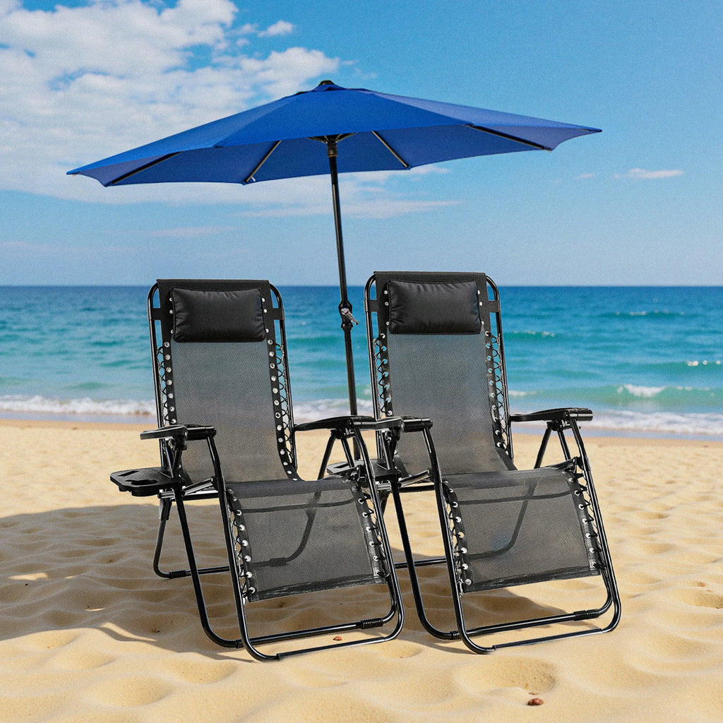 JHK Zero Gravity Set of 2 Portable Recliner Camping Patio Outdoor Garden Lounge Chair