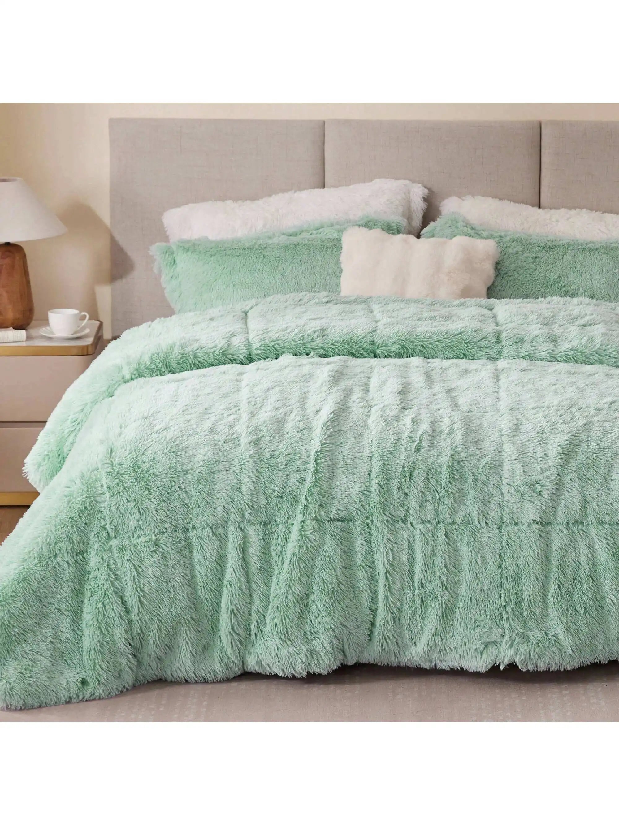 Shaggy Faux Fur Comforter Set With Matching Sham Ultra Soft Plush Reversible All Season Bedding