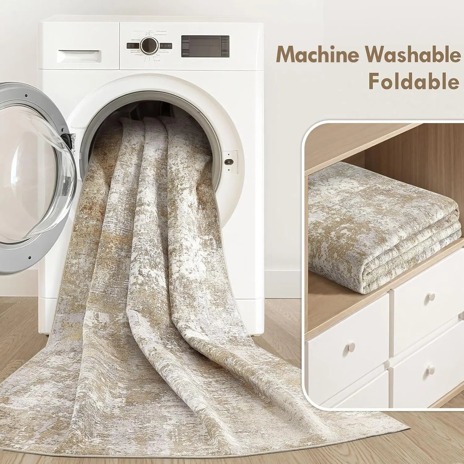 Modern Abstract Neutral Washable Area Rug