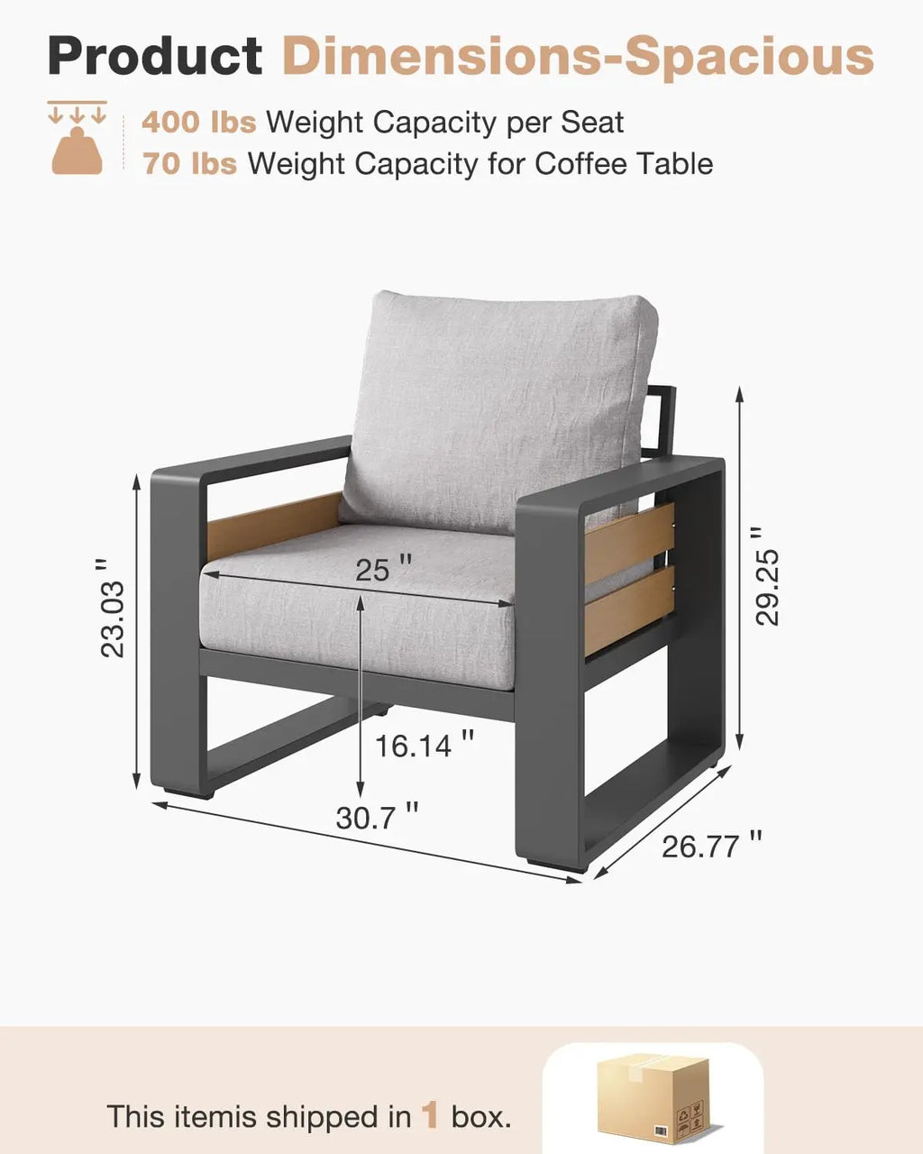 Luxury Aluminum 2 Piece Outdoor Seatingwith 6" Olefin Cushions