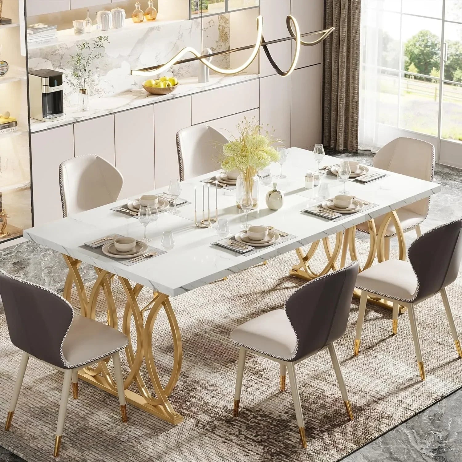 Modern Dining Table, 63" Lar