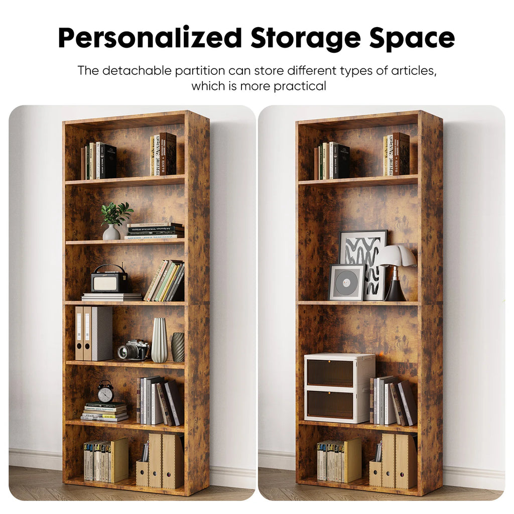 JHK 6 Tier Wooden Shelf Bookcase 63 Inch