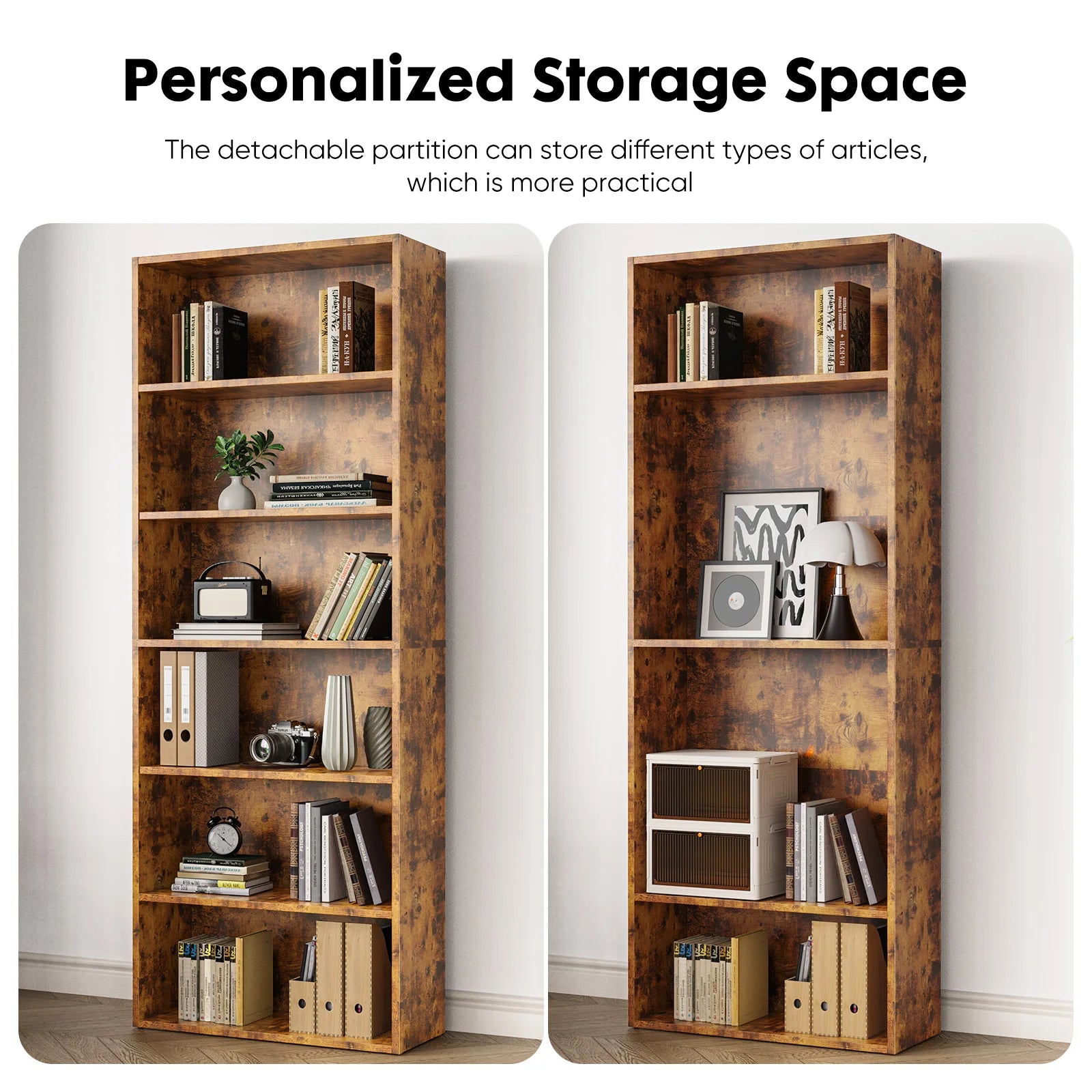 JHK 6 Tier Wooden Shelf Bookcase 63 Inch