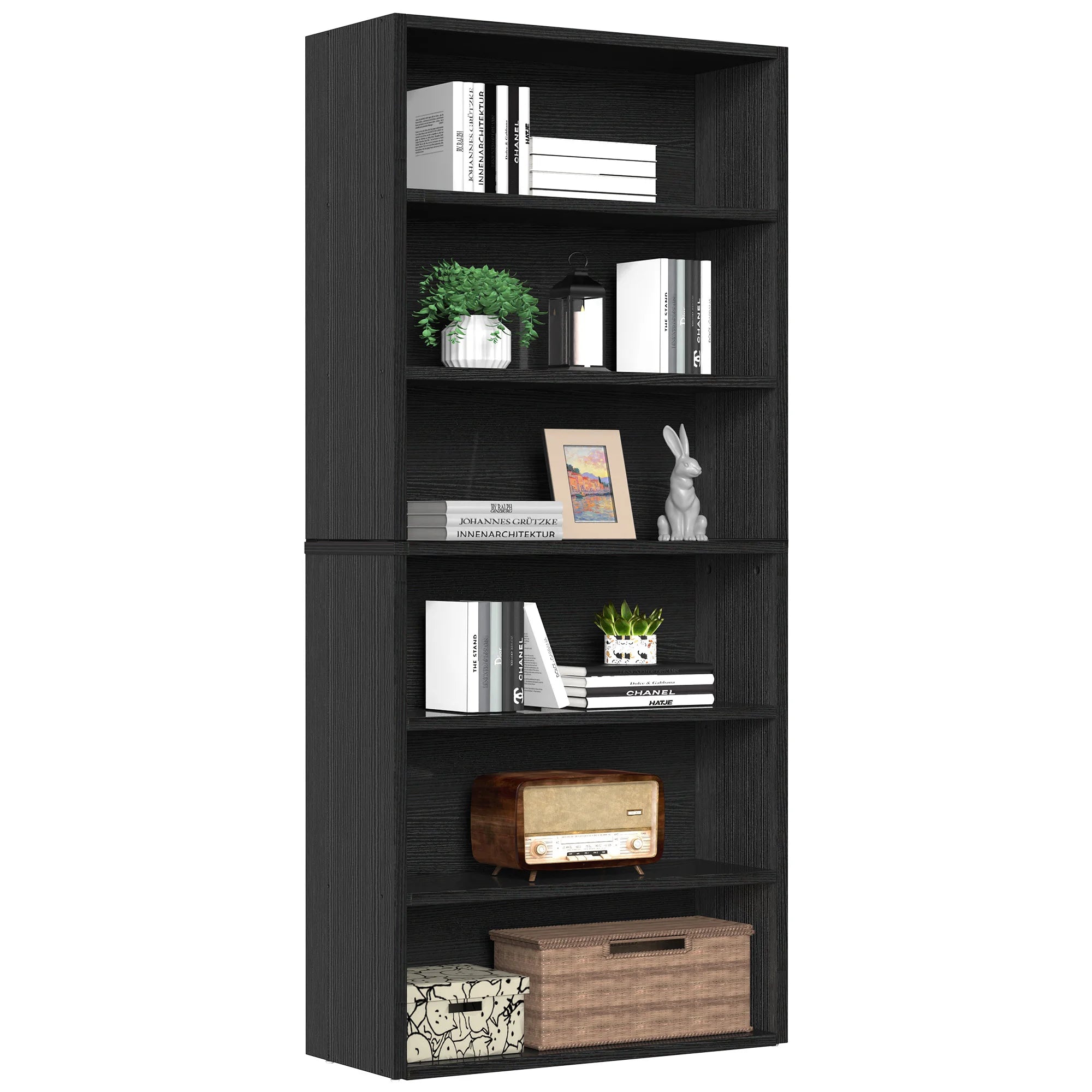 MCQ 6 Shelf Bookcase Wooden Large 63 Inch Tall Bookcase