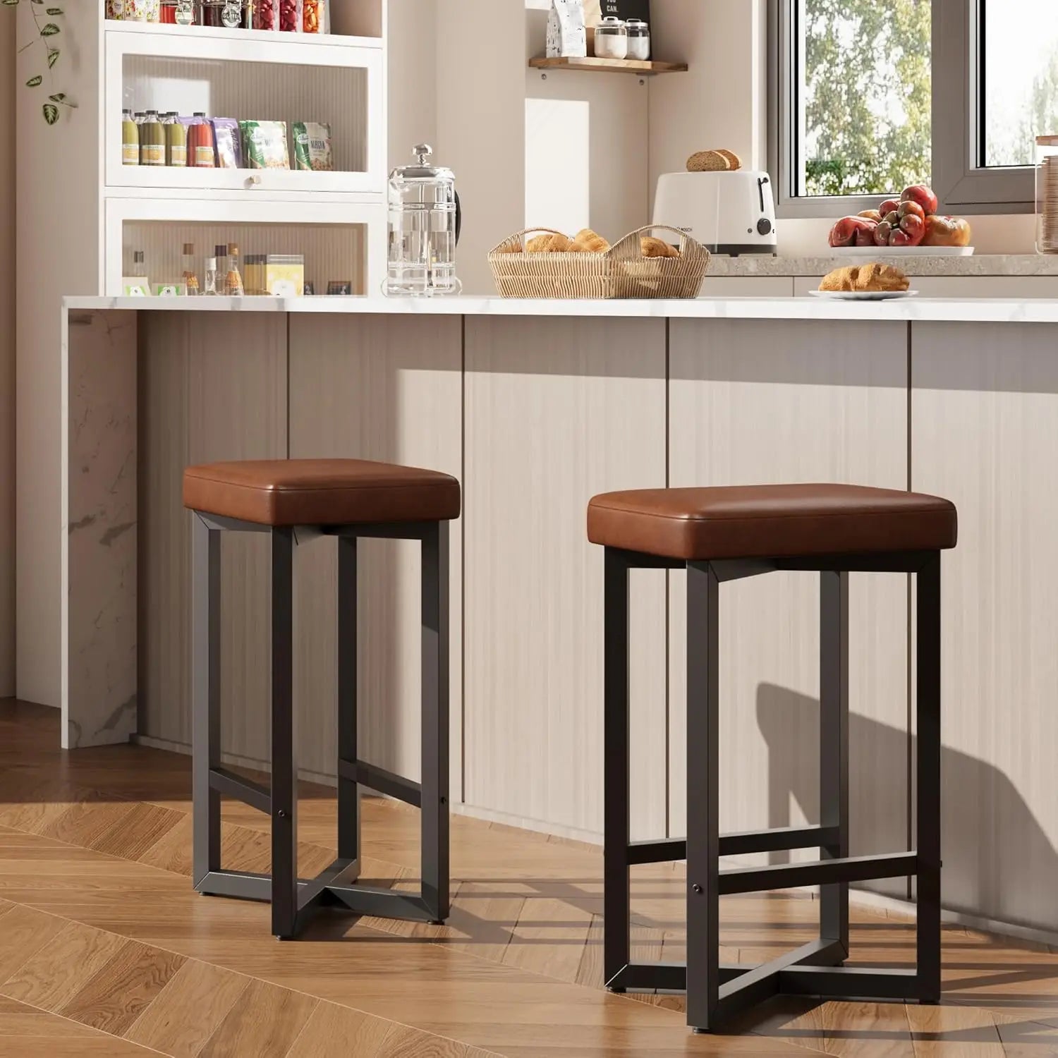 2PCS 24" Bar Stools Set Counter Height Backless Barstools