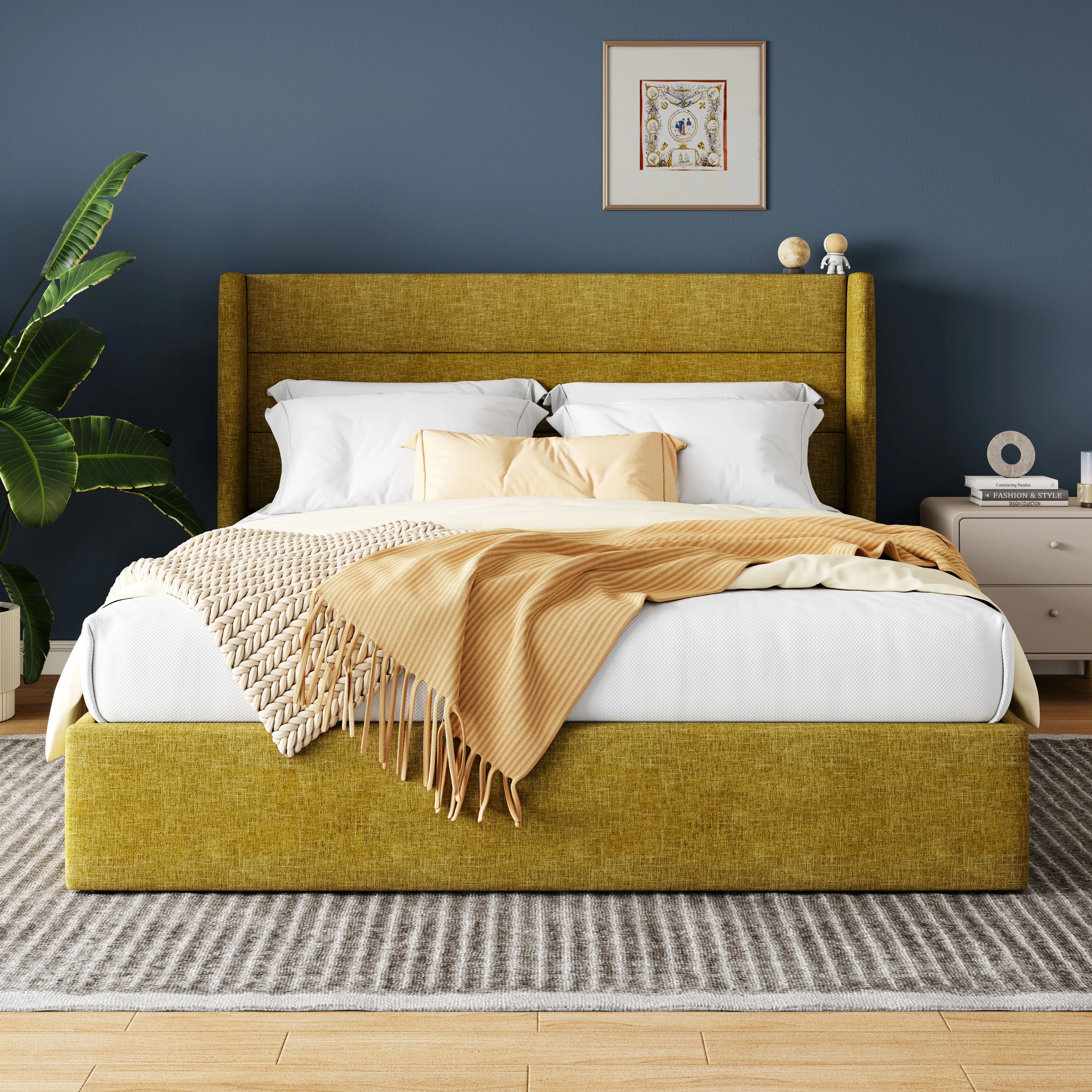 HOOMIC Lift Up Storage Bed with Wingback Headboard/Heavy-Duty Hydraulic Bed/Large Underneath Storage