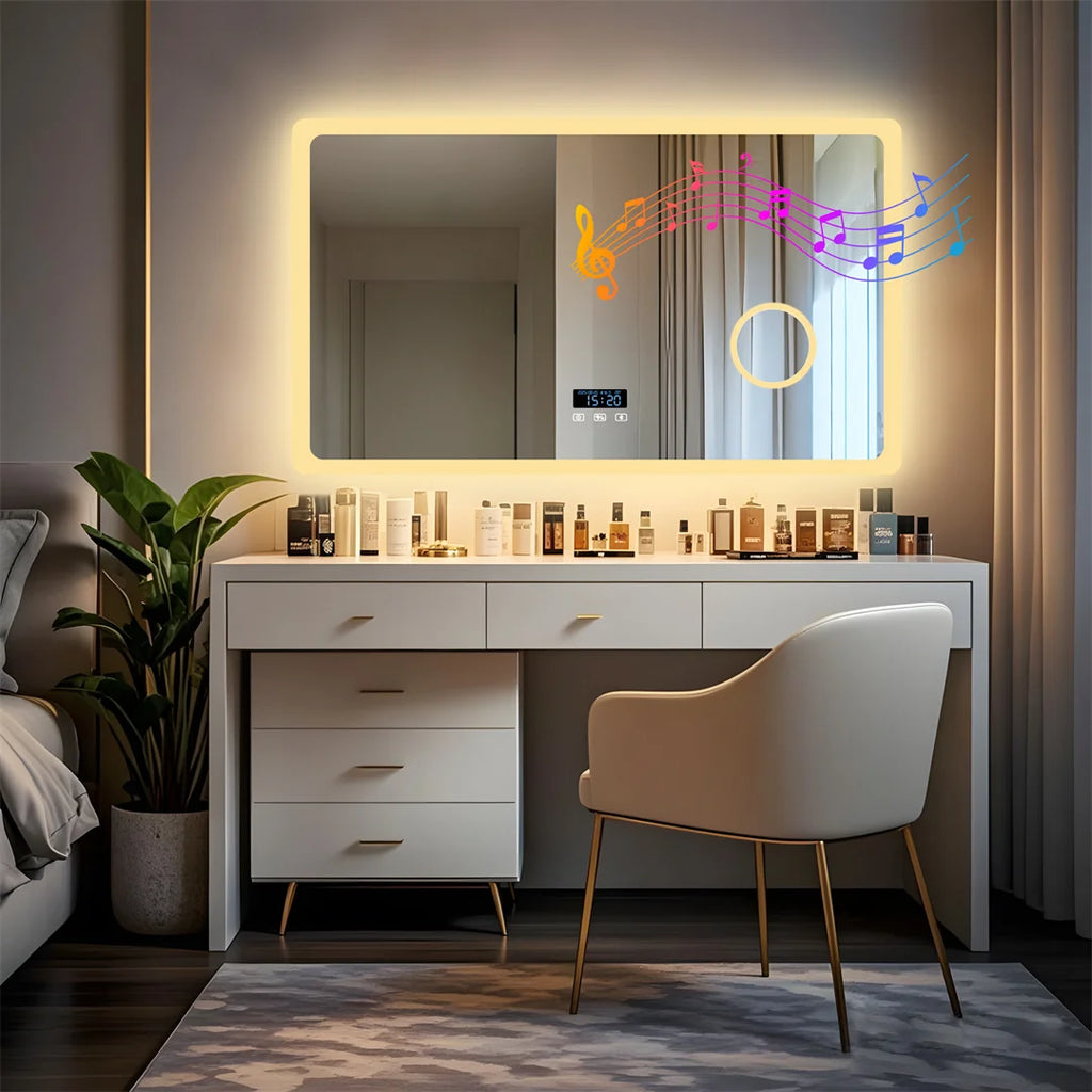 LUVODI Bluetooth Bathroom Mirror Wall Mounted LED Light Vanity Mirror 3X Magnify Dimmable Defog Bath Mirror