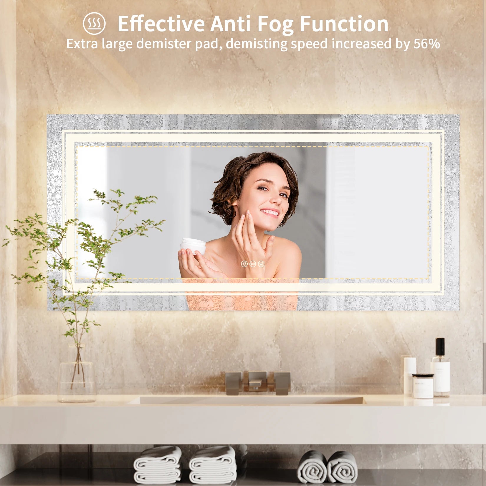 Large Wall-Mounted LED Illuminated Bathroom Mirror