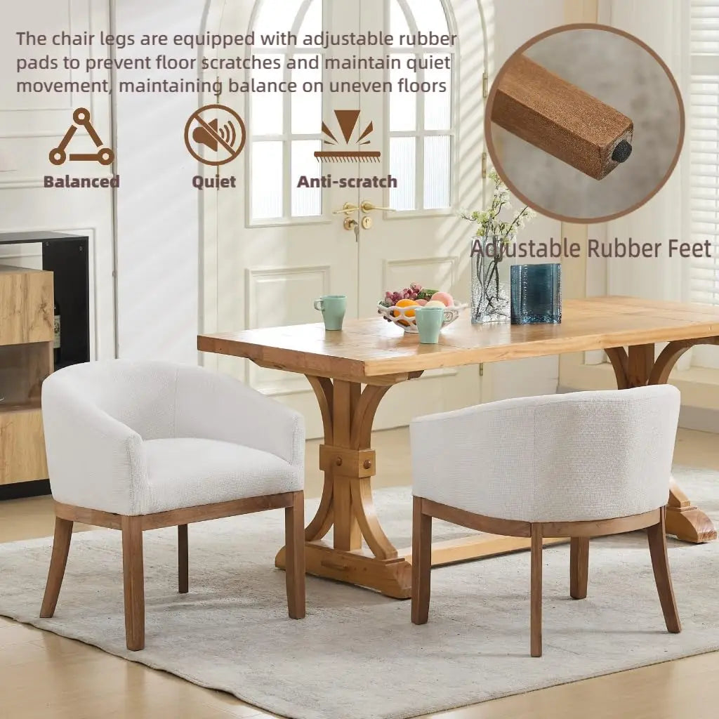 Mid Century Modern Dining Chairs Set of 4,Linen Upholstered Barrel Dining Chairs with Arms