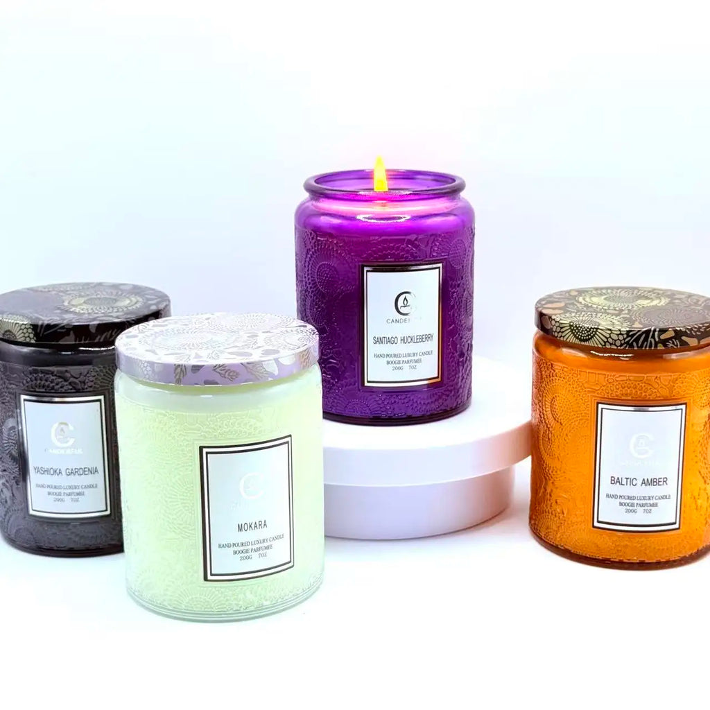 Embossed Glass Scented Candle Soy Wax Aromatherapy Candle