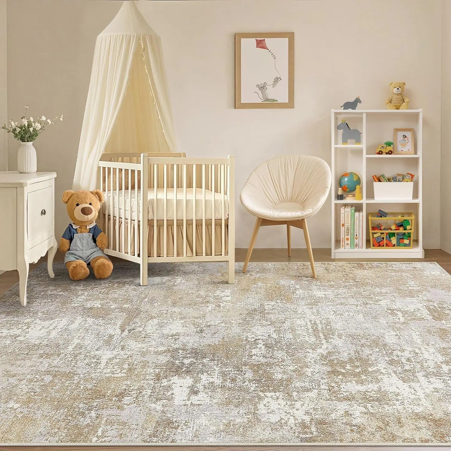 Modern Abstract Neutral Washable Area Rug