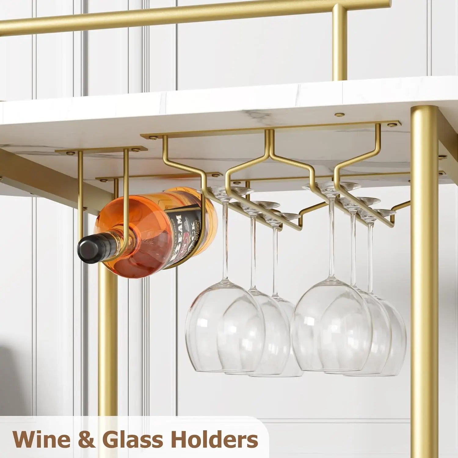 Gold Bar Carts with 4-Tiers Storage Shelves