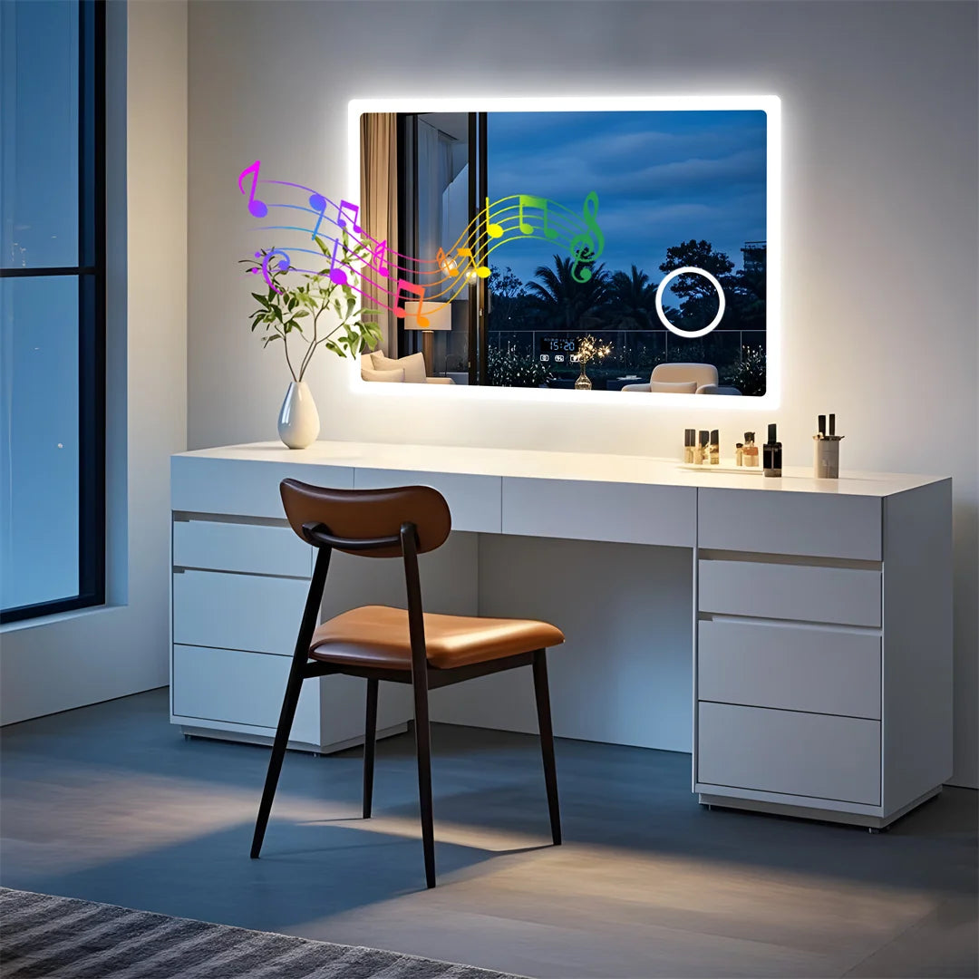 LUVODI Bluetooth Bathroom Mirror Wall Mounted LED Light Vanity Mirror 3X Magnify Dimmable Defog Bath Mirror