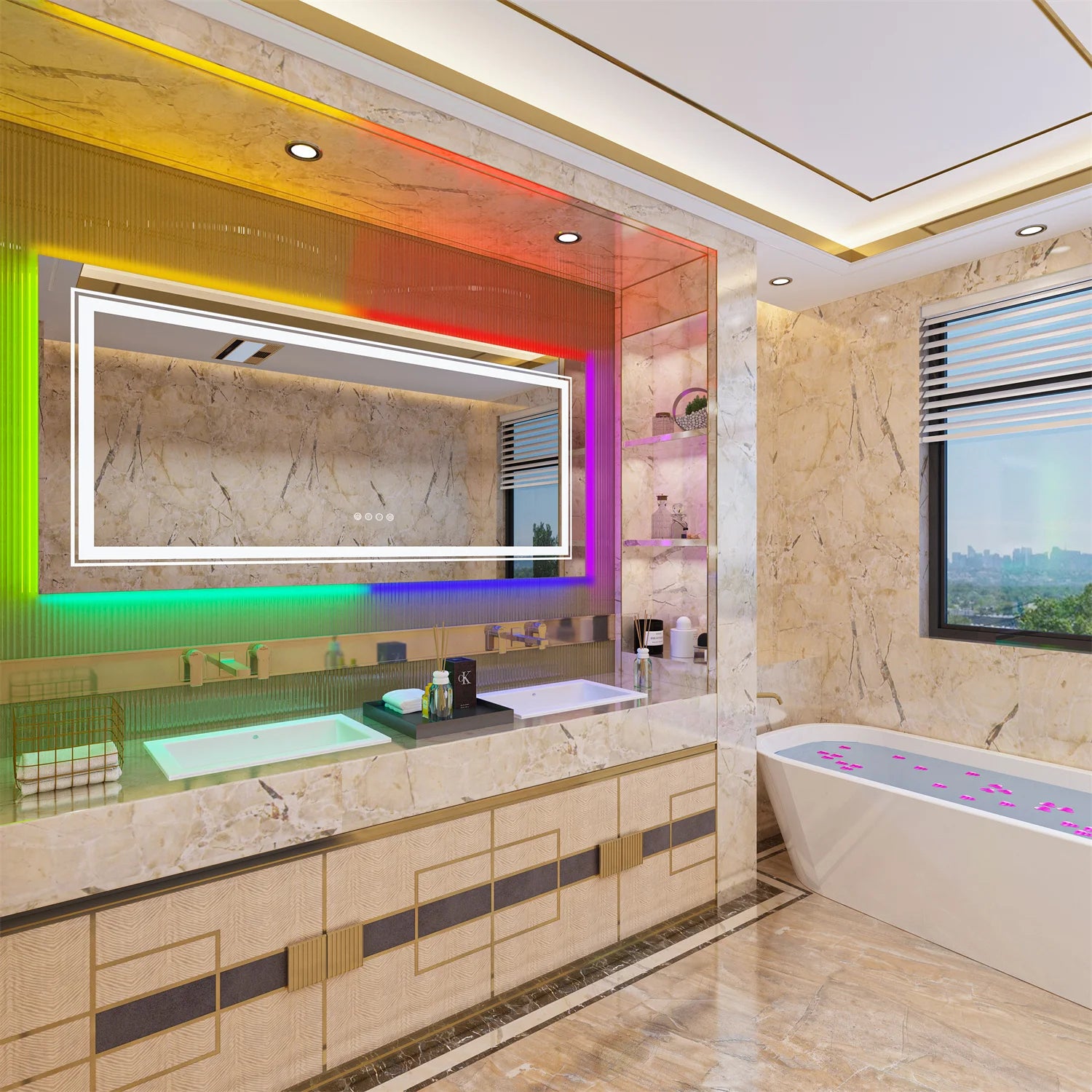 Bathroom LED Vanity Mirror RGB Color Changing Backlit Bathroom Mirror
