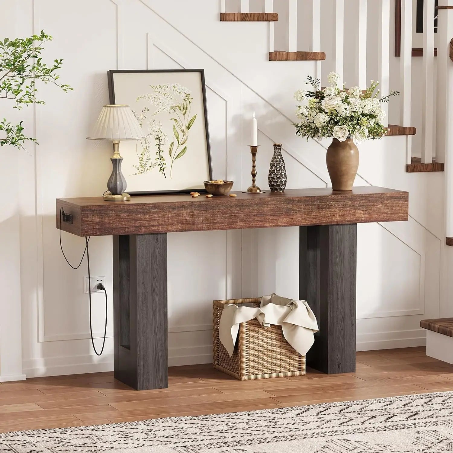 63 Inch Console Table with Power Outlet
