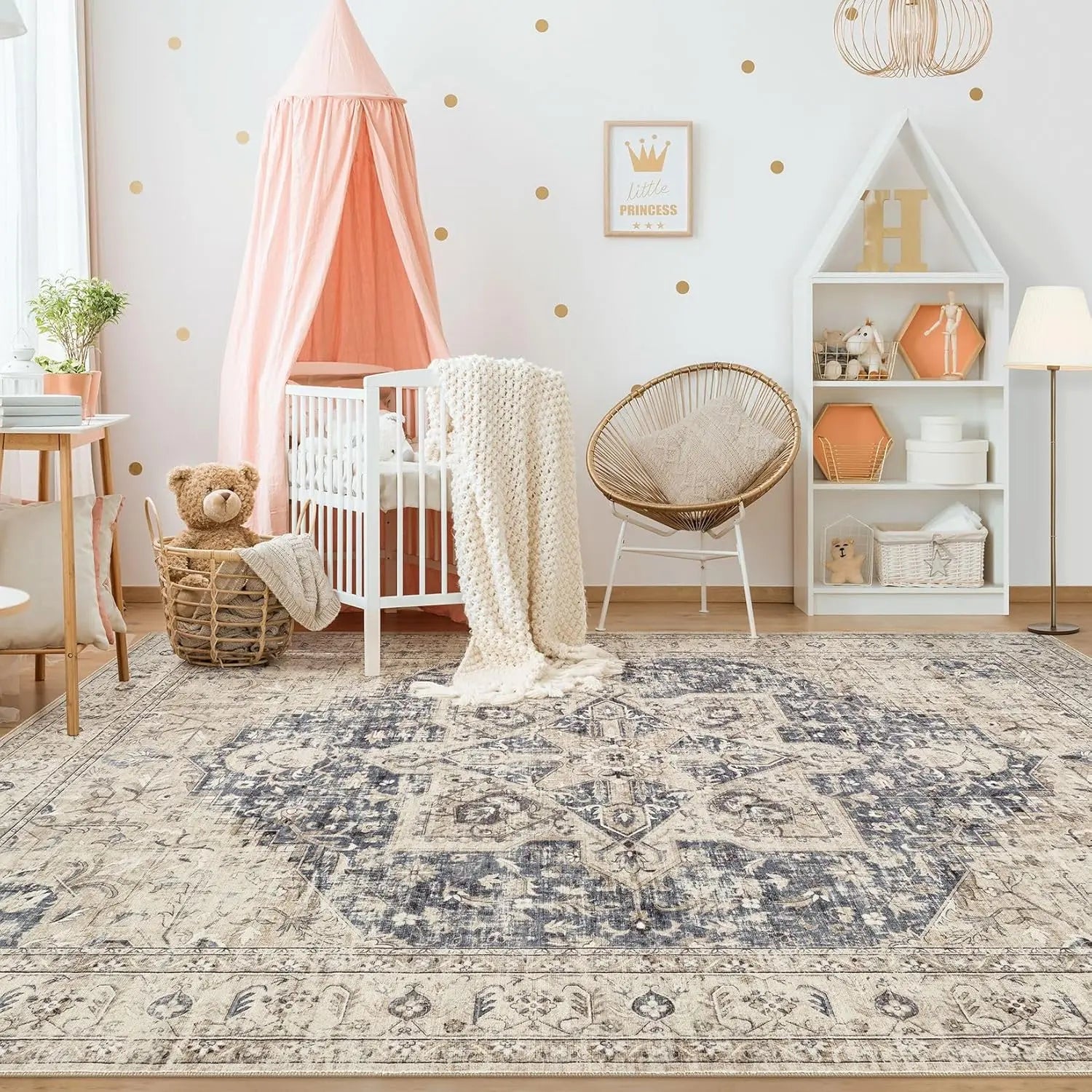 Washable 9x12 Vintage Oriental Area Rug