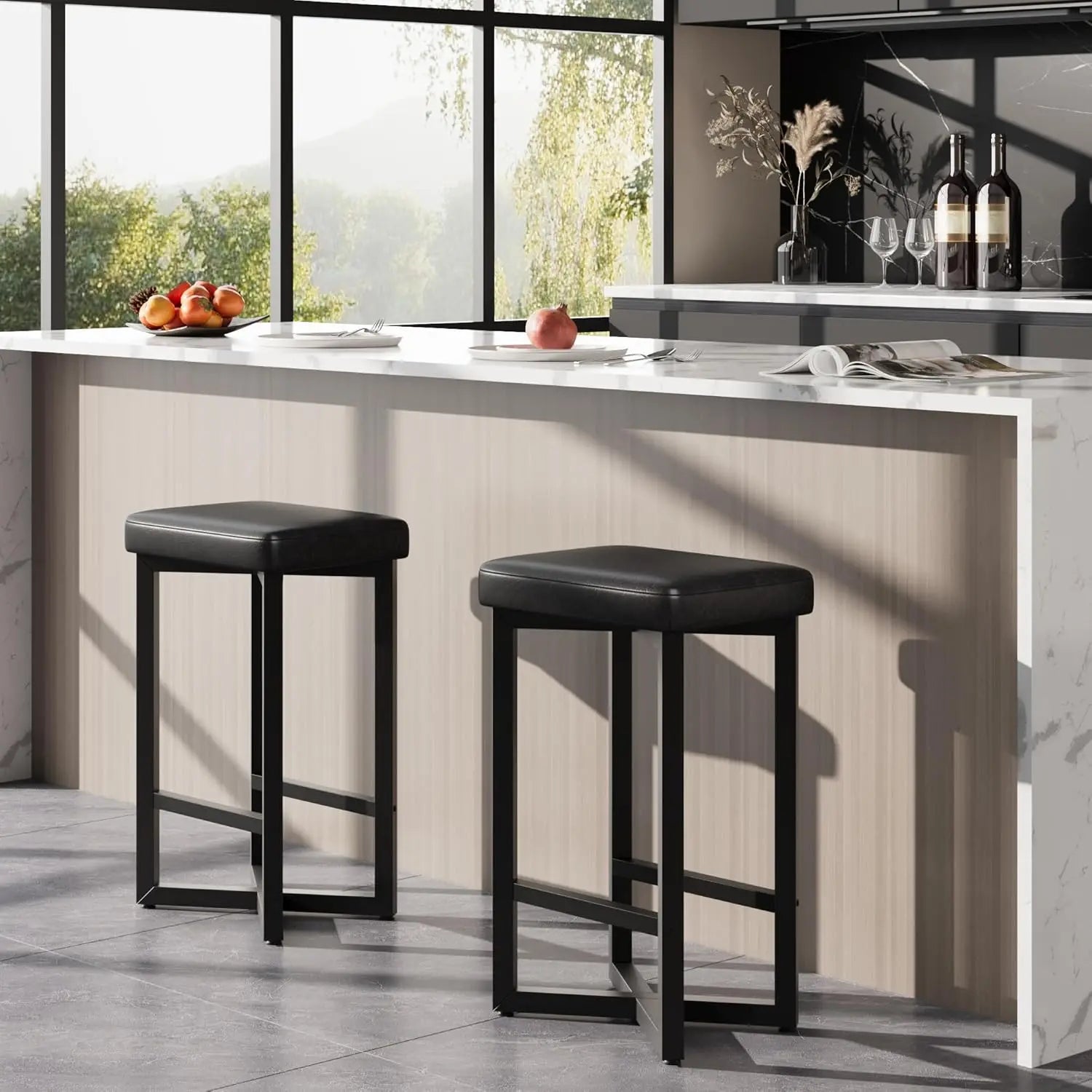 2PCS 24" Bar Stools Set Counter Height Backless Barstools