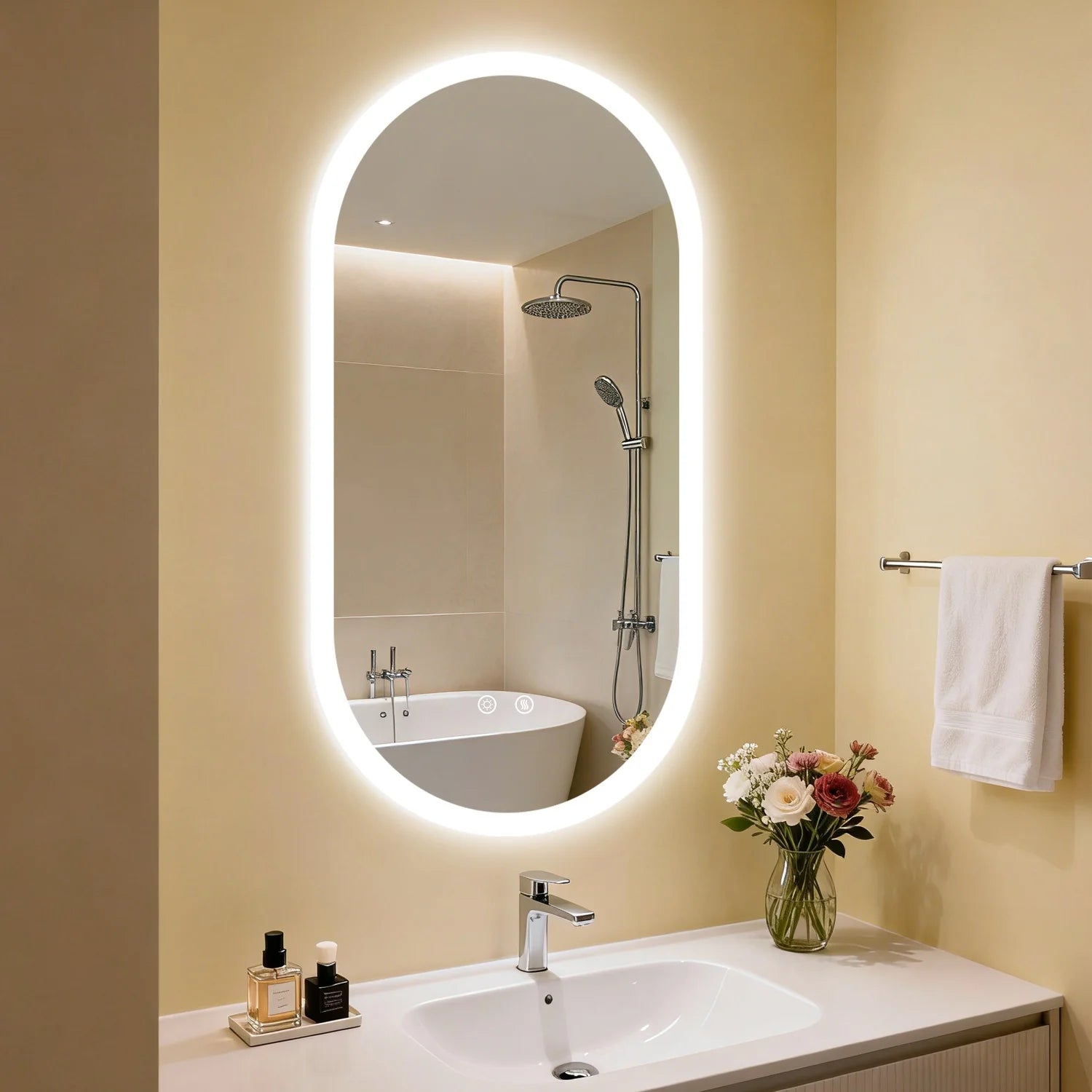 Oval LED Bathroom Mirror Backlit Wall Mounted Illuminated Bathroom Vanity Mirror