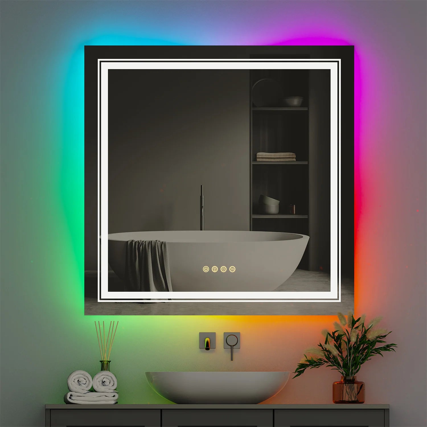 Bathroom LED Vanity Mirror RGB Color Changing Backlit Bathroom Mirror