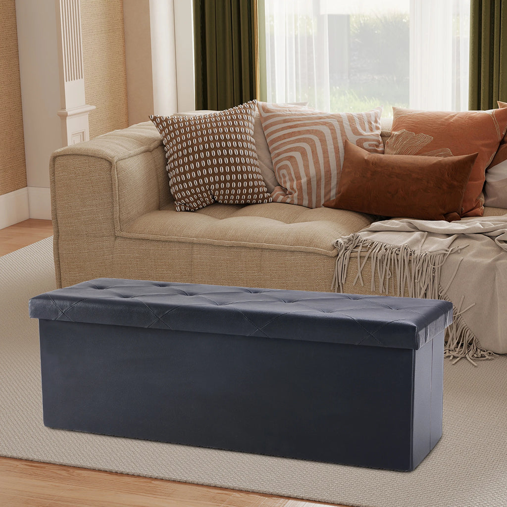 JHK 43 Inches Leather Folding Ottoman Storage Footstool