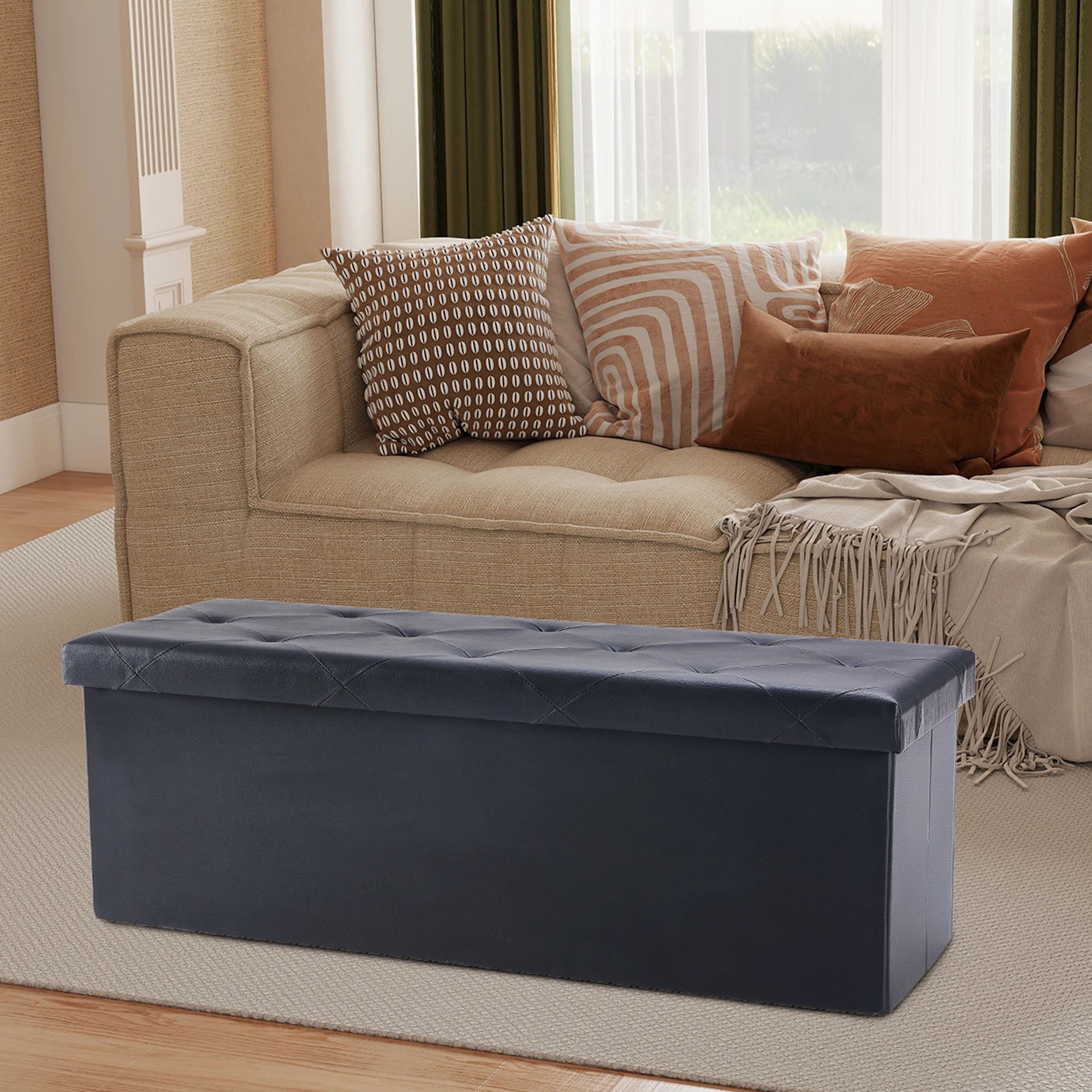 JHK 43 Inches Leather Folding Ottoman Storage Footstool