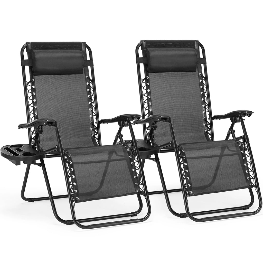JHK Zero Gravity Set of 2 Portable Recliner Camping Patio Outdoor Garden Lounge Chair