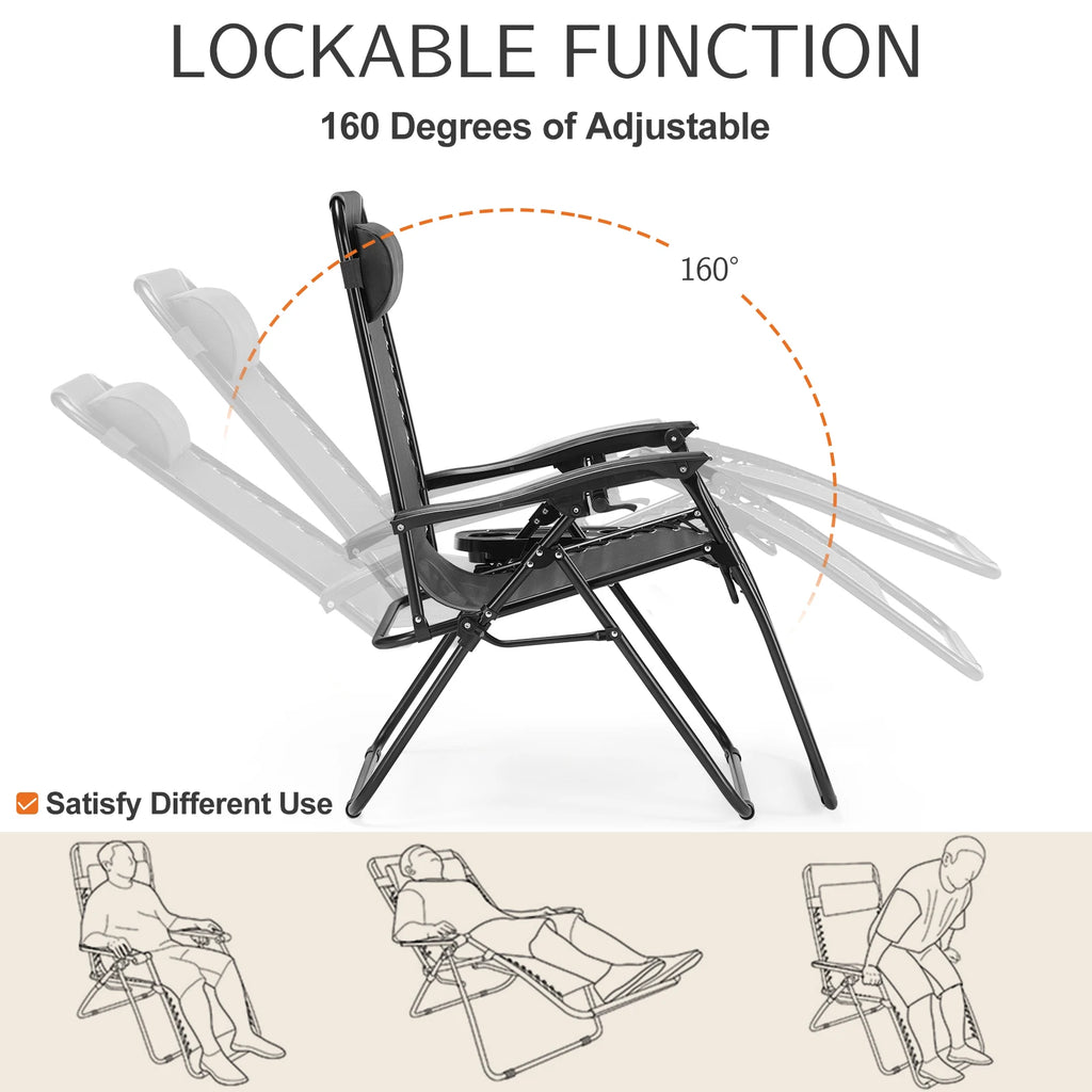 JHK Zero Gravity Set of 2 Portable Recliner Camping Patio Outdoor Garden Lounge Chair