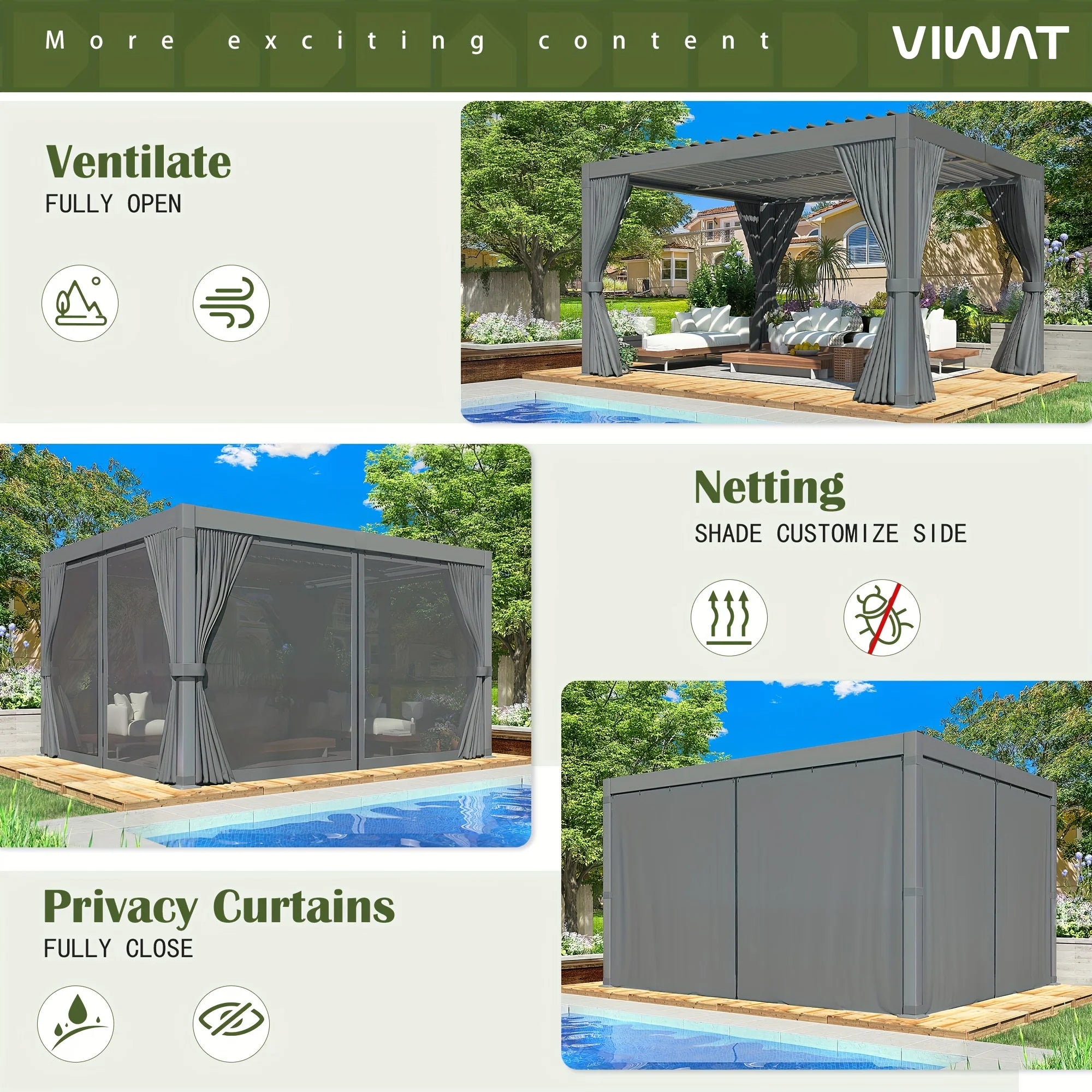 VIWAT 10x12/12x20FT Louvered Pergola, Waterproof Roof All Weather Rust-Resistant Gazebo